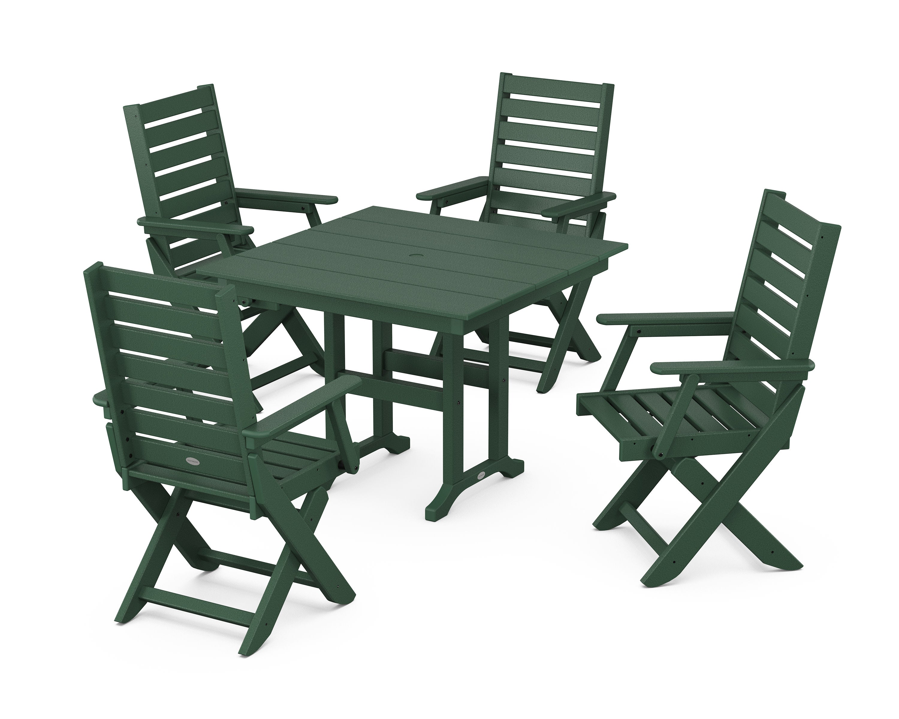 Captain Folding Chair 5-Piece Farmhouse Dining Set in Green