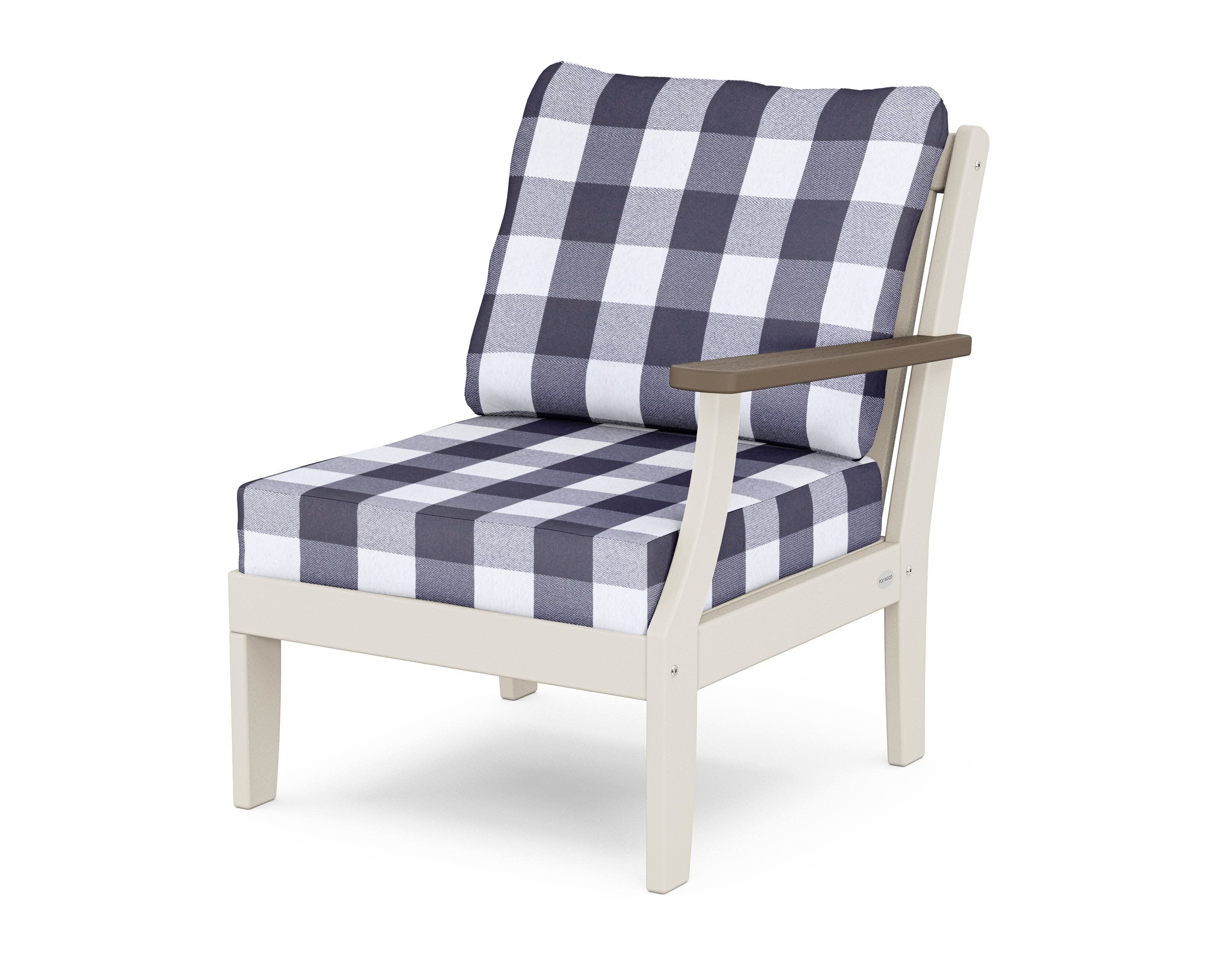 Braxton Modular Right Arm Chair in Sand / Kona / Buffalo Plaid Navy