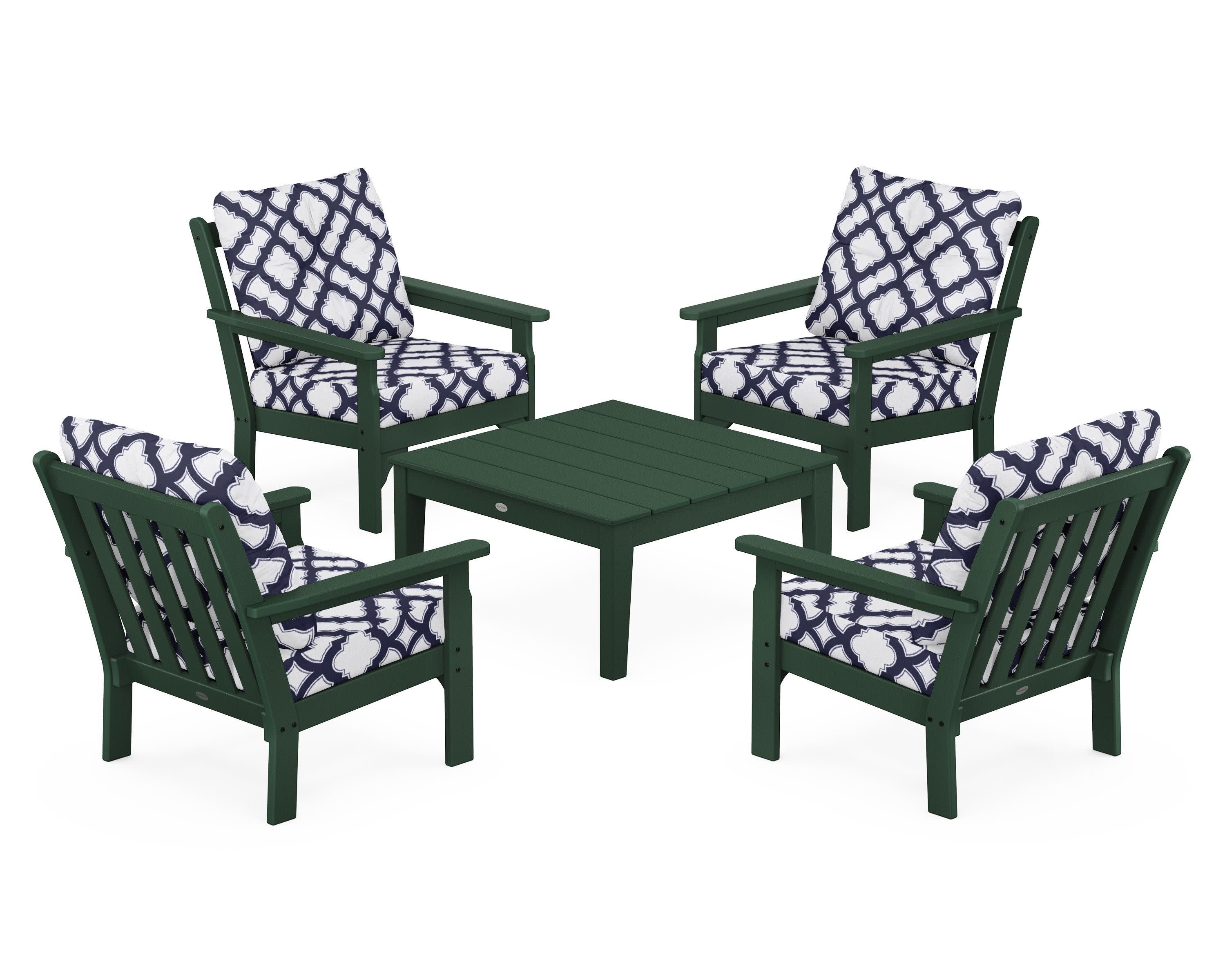 Vineyard 5-Piece Deep Seating Conversation Set in Green / Trellis Navy