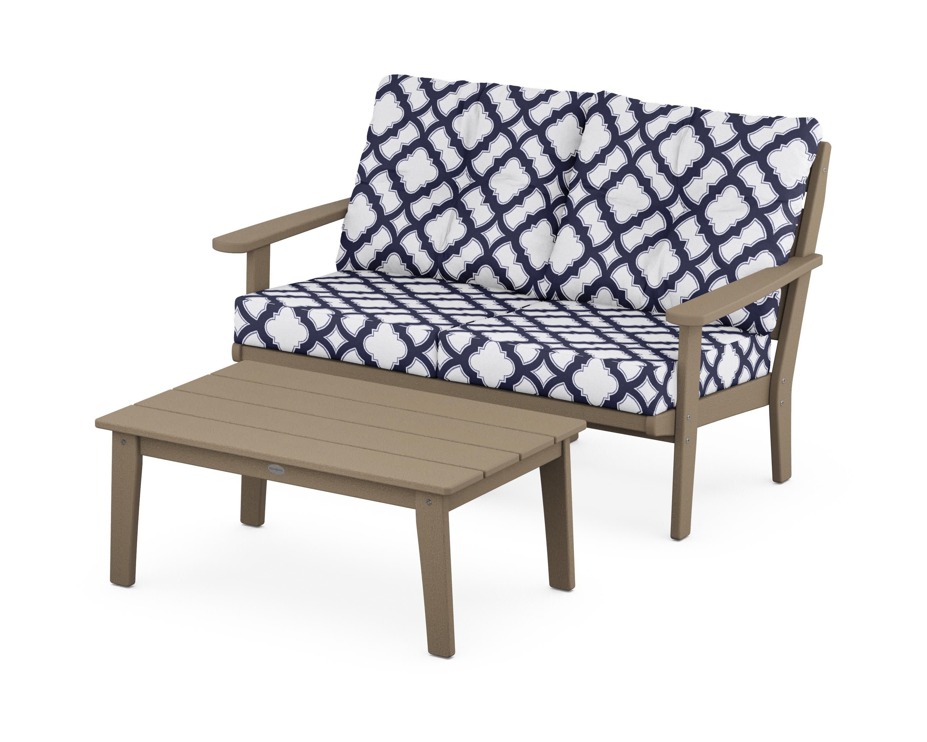 Lakeside 2-Piece Lounge Loveseat Set in Vintage Sahara / Trellis Navy
