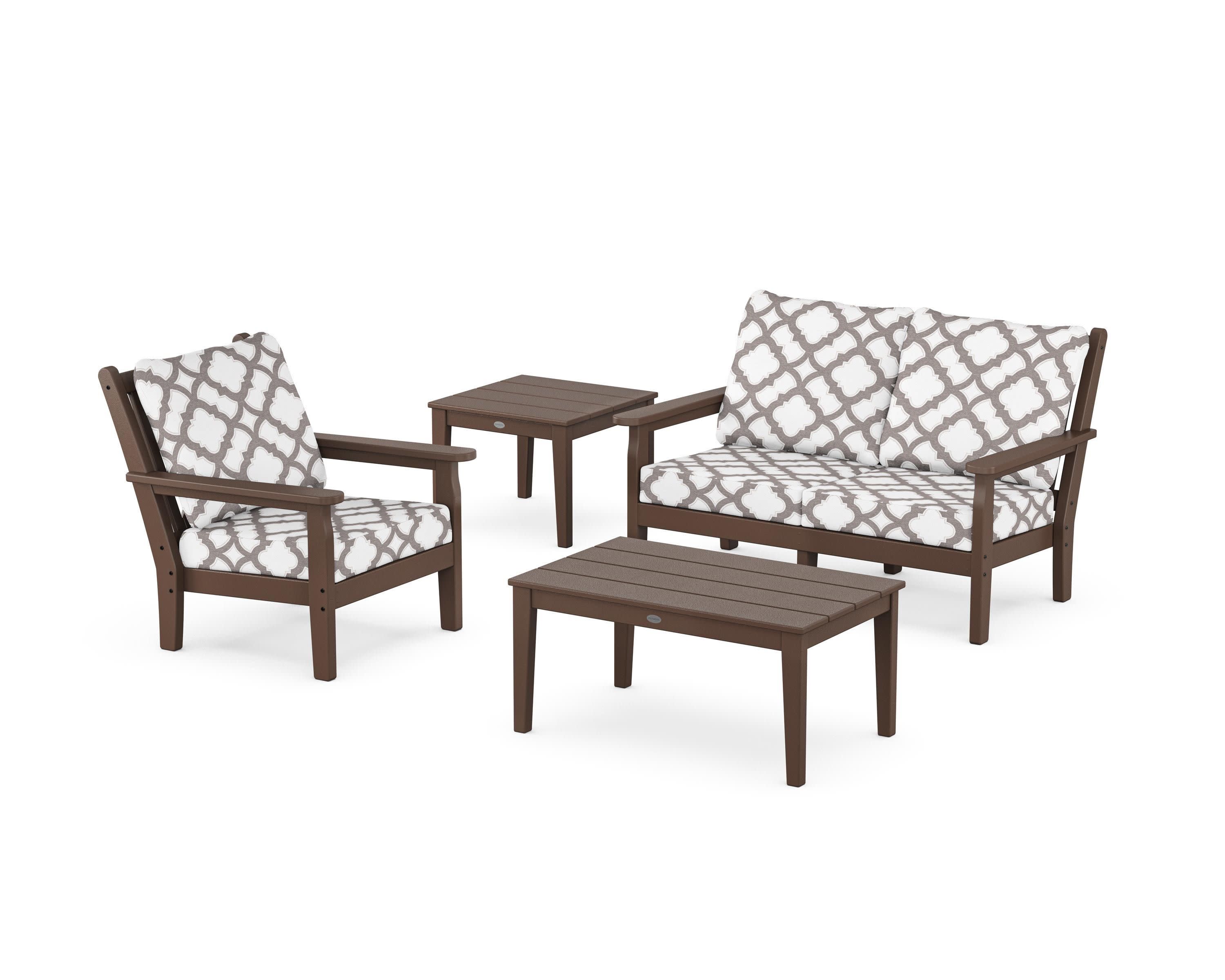 Chippendale 4-Piece Deep Seating Set in Mahogany / Trellis Grey Mist