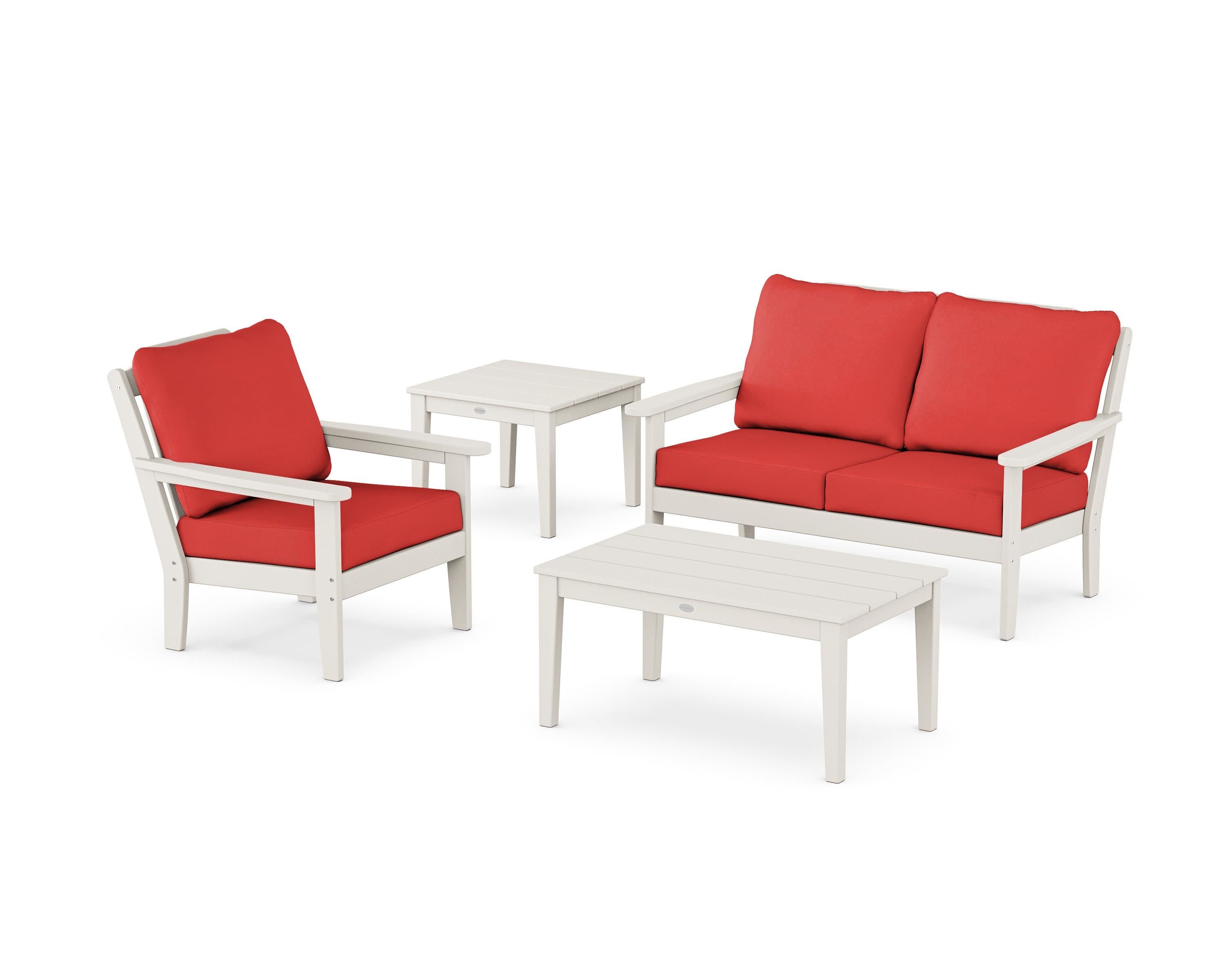 Wovendale 4-Piece Deep Seating Set in Sand / Crimson Linen