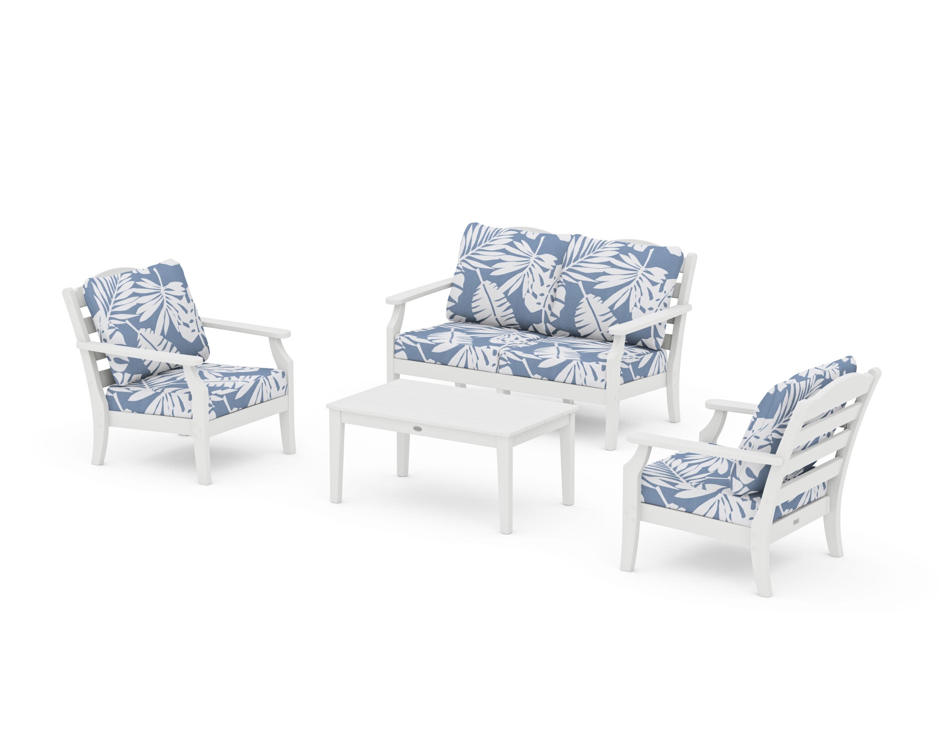 Savannah 4-Piece Deep Seating Set with Loveseat in White / Leaf Sky Blue