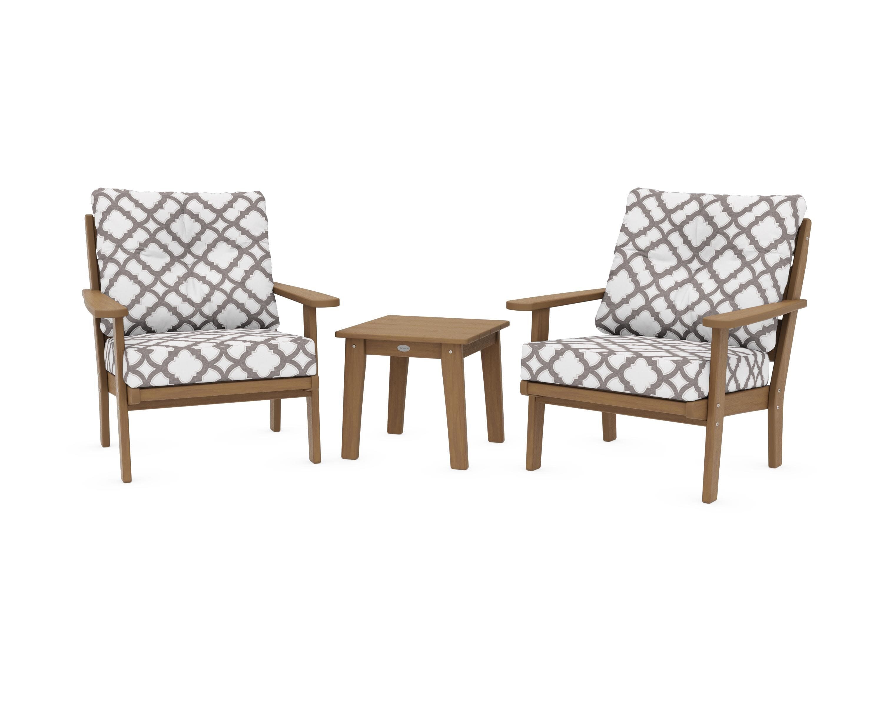 Lakeside 3-Piece Deep Seating Chair Set in Natural / Trellis Grey Mist
