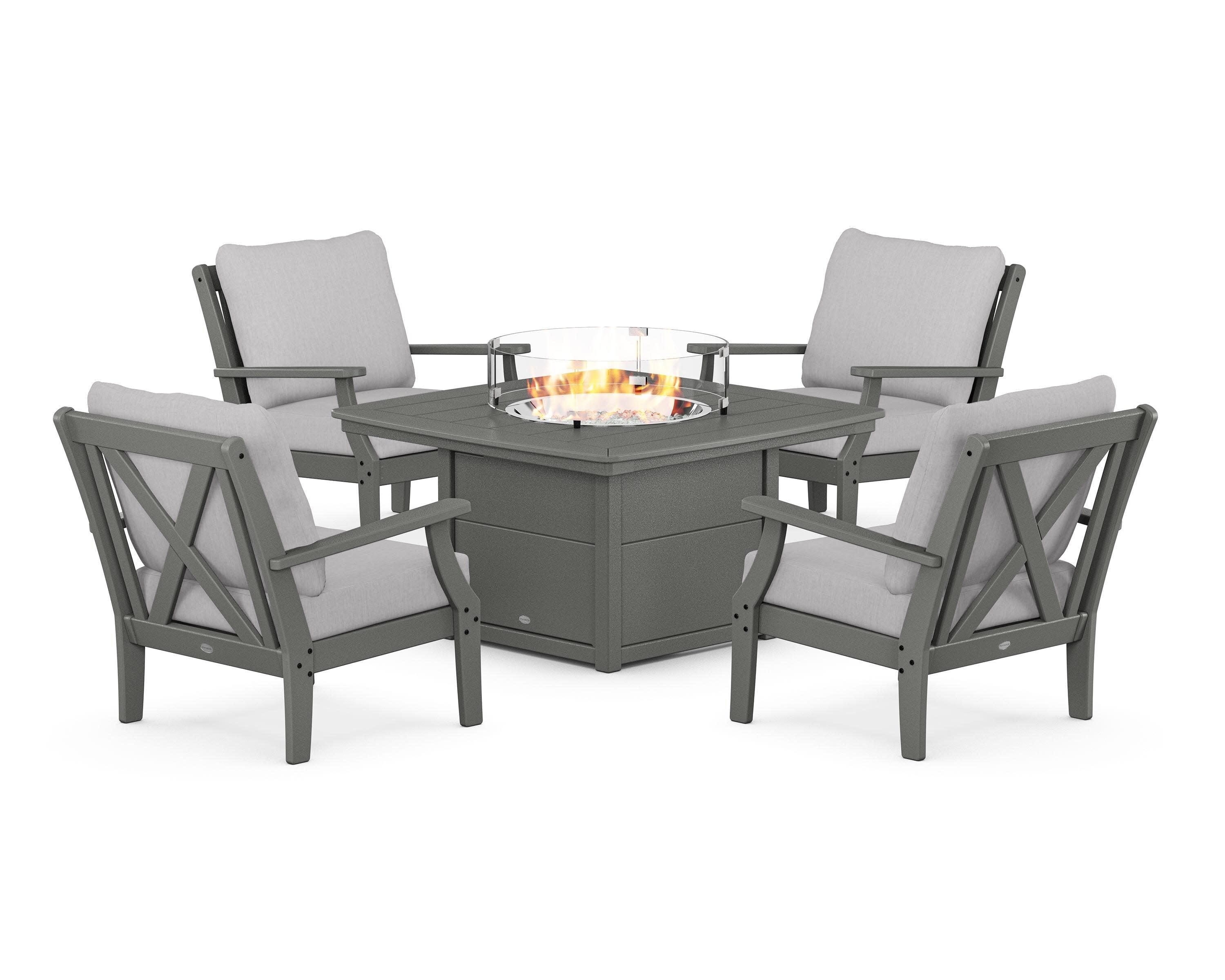 Braxton 5-Piece Deep Seating Conversation Set with Fire Pit Table in Slate Grey / Granite