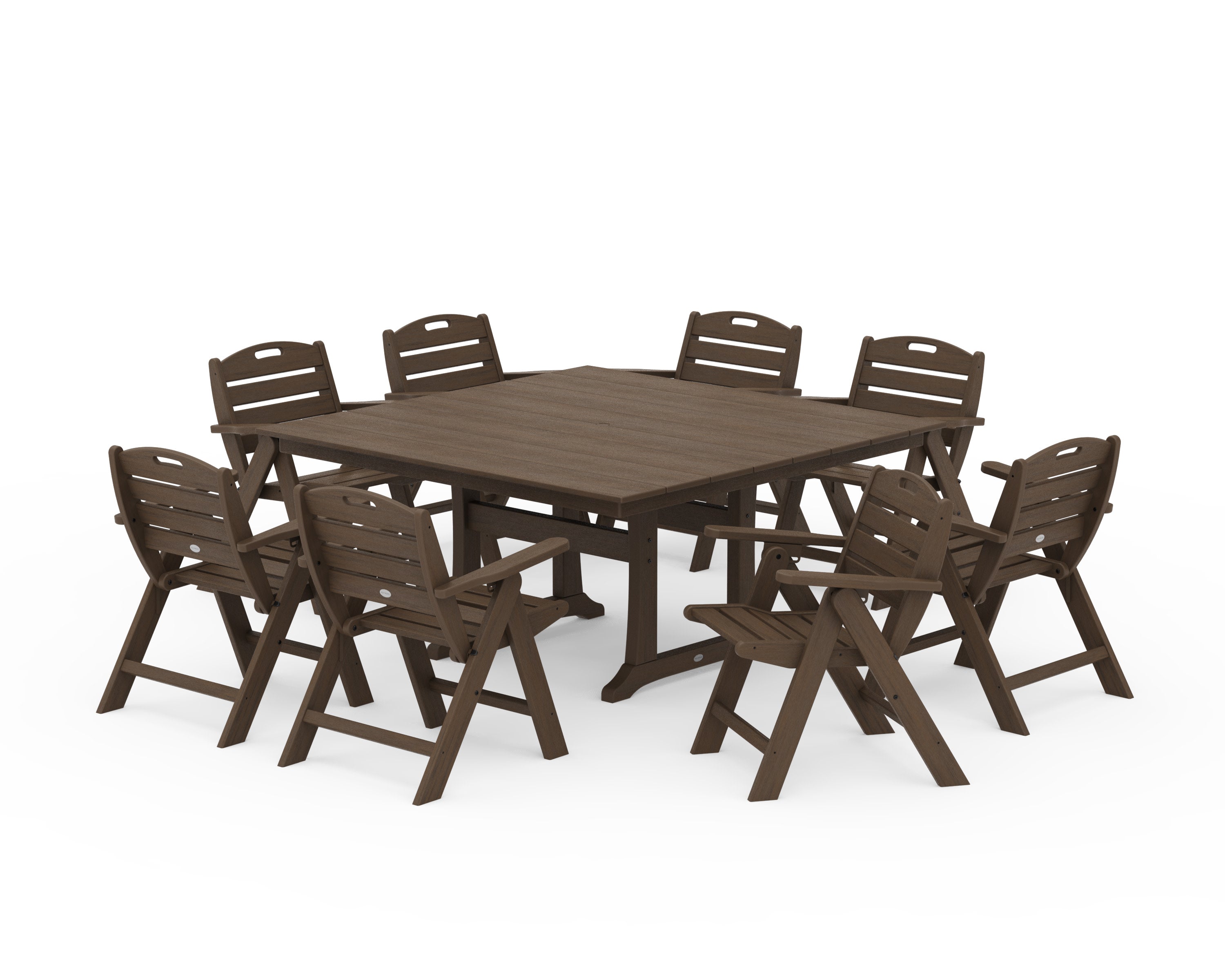 Nautical Lowback 9-Piece Square Farmhouse Dining Set with Trestle Legs in Kona