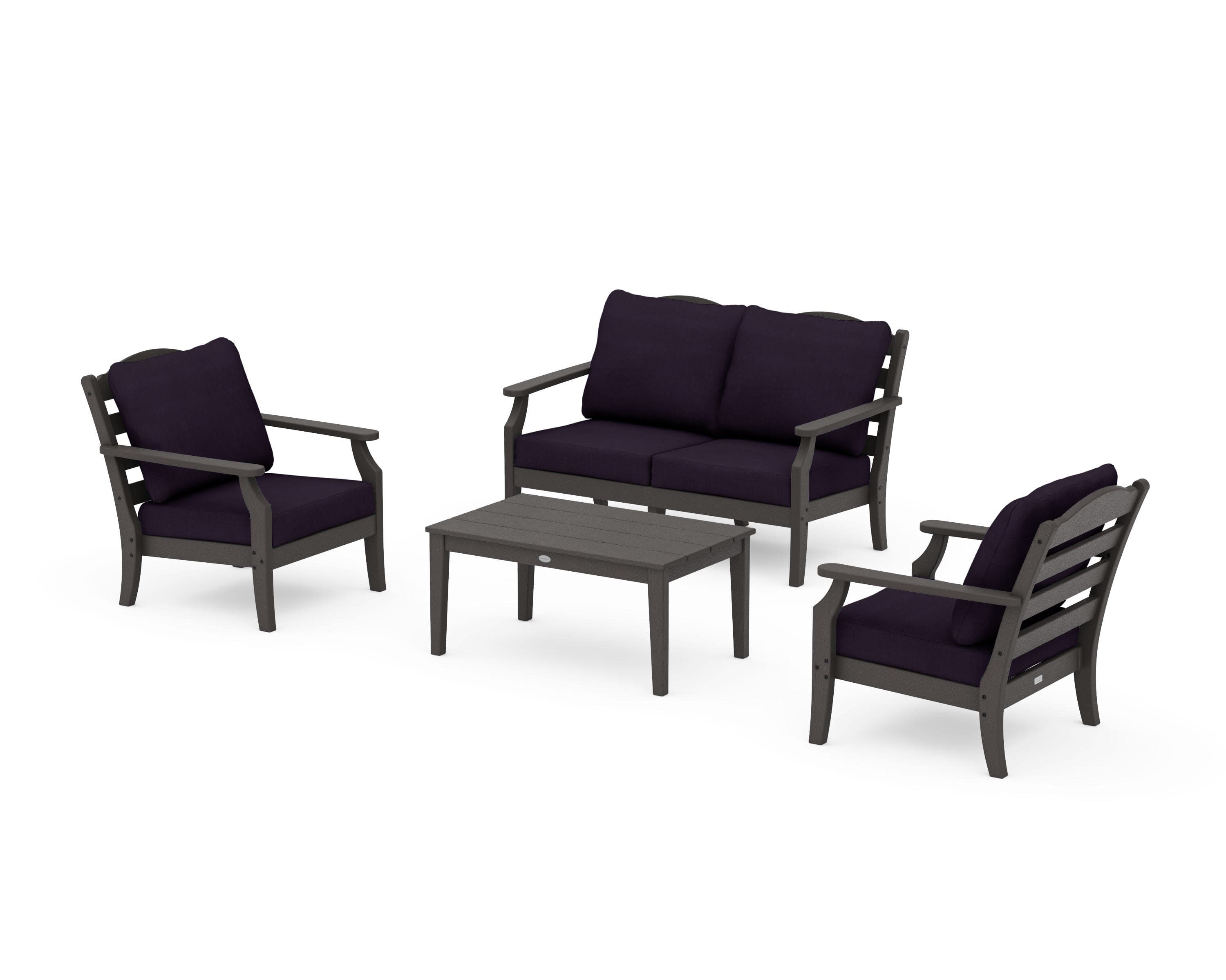 Savannah 4-Piece Deep Seating Set with Loveseat in Vintage Coffee / Navy Linen