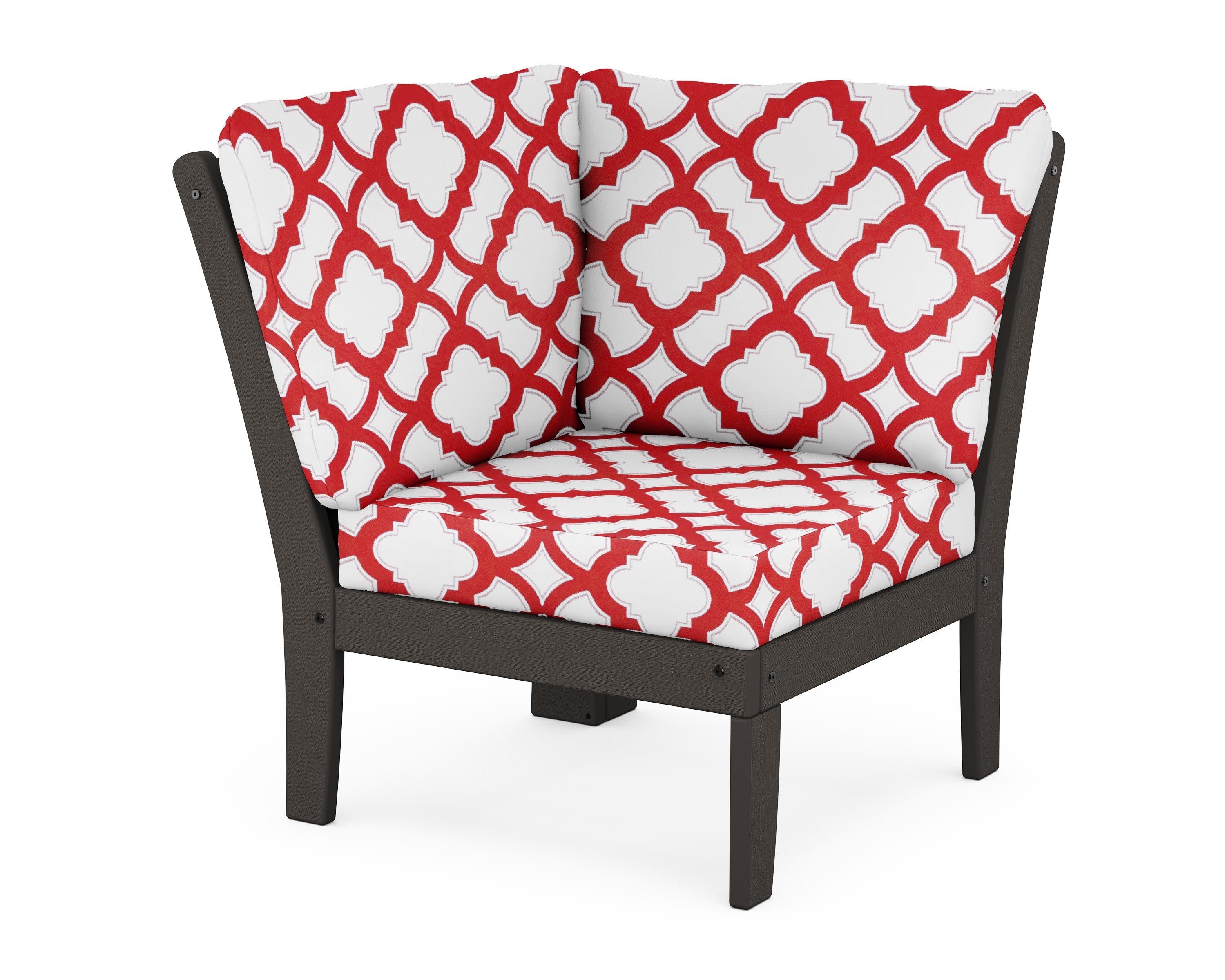 Braxton Modular Corner Chair in Vintage Coffee / Trellis Crimson