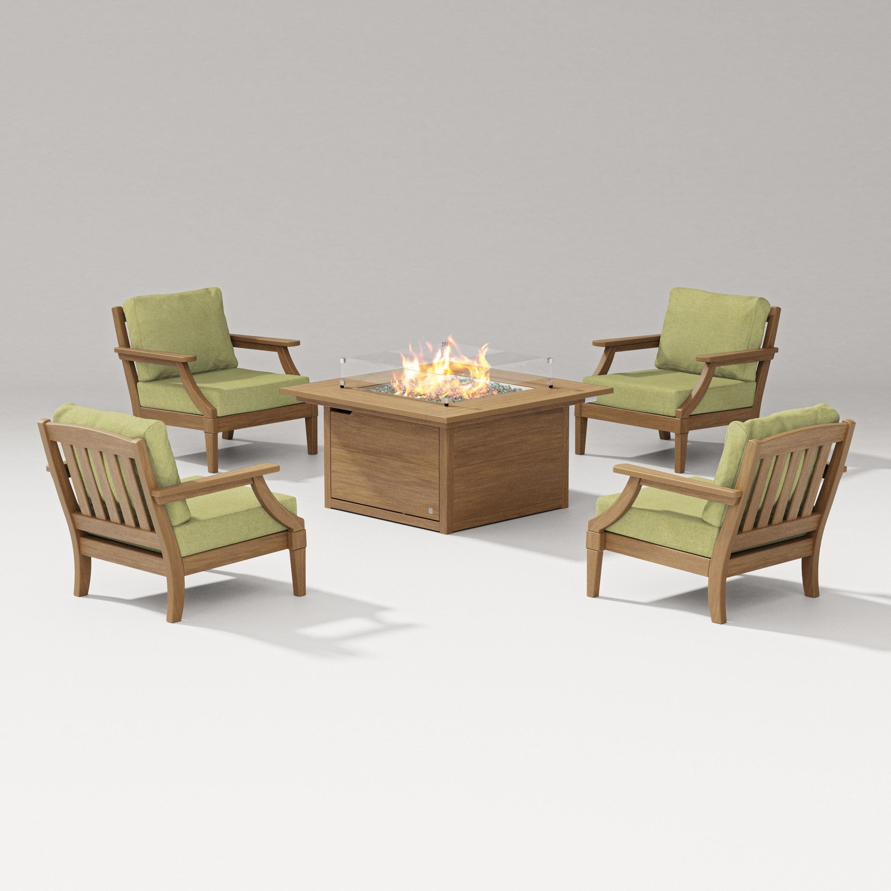 Estate 5-Piece Lounge Fire Table Set in Natural / Chartreuse Boucle