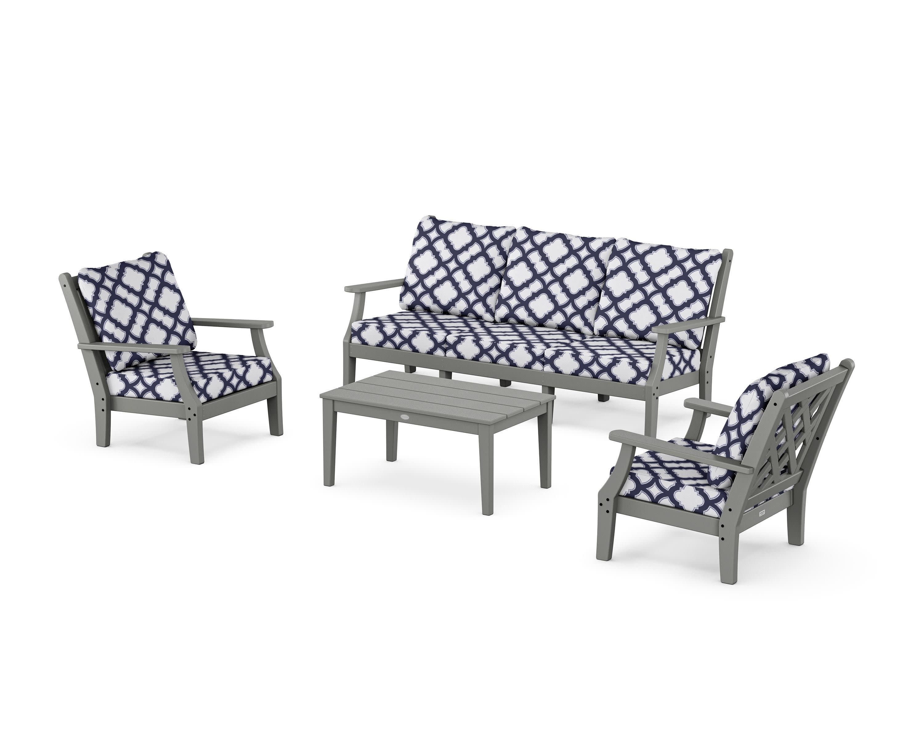 Wovendale 4-Piece Deep Seating Set with Sofa in Slate Grey / Trellis Navy