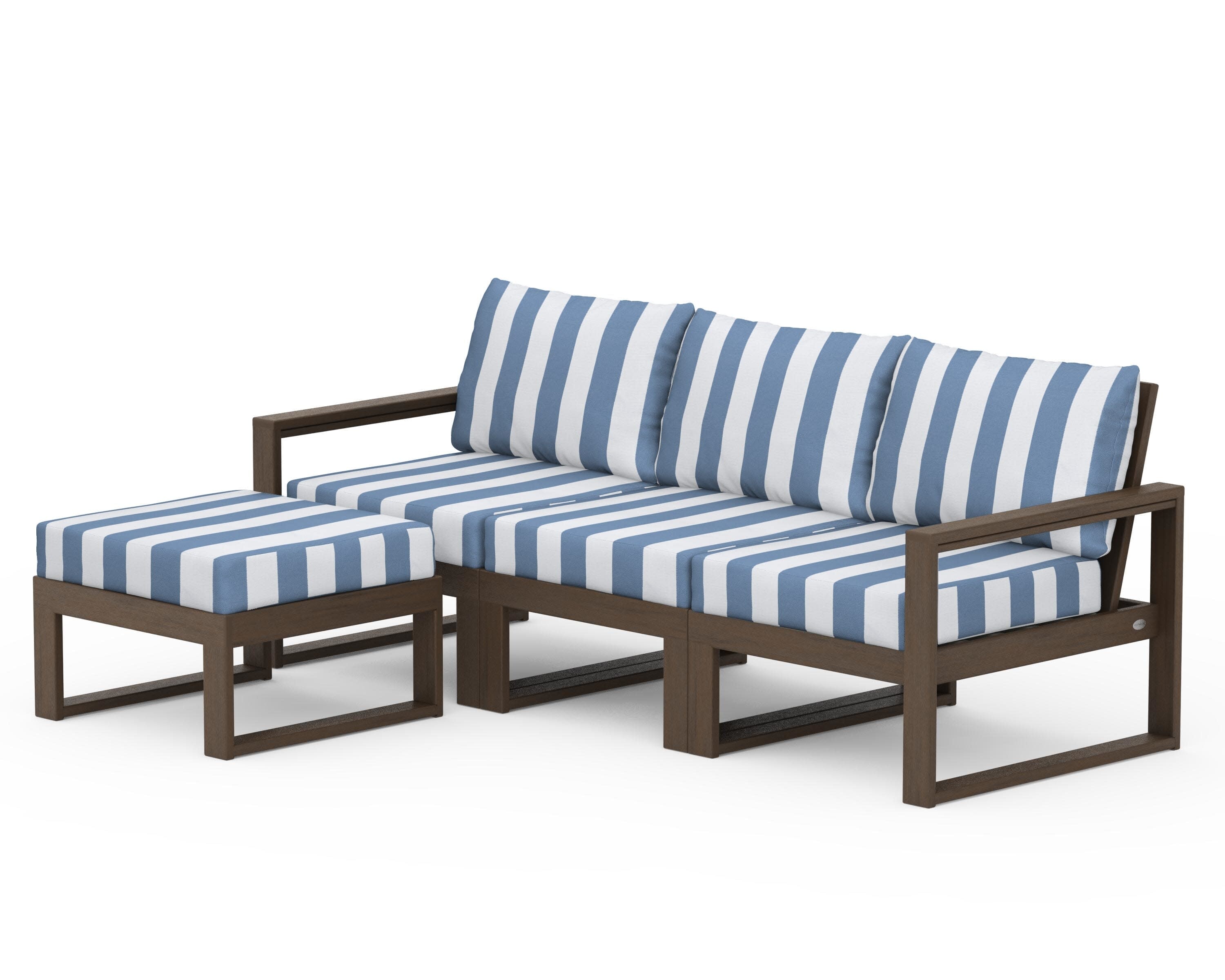 EDGE 4-Piece Modular Deep Seating Set with Ottoman in Kona / Cabana Stripe Sky Blue