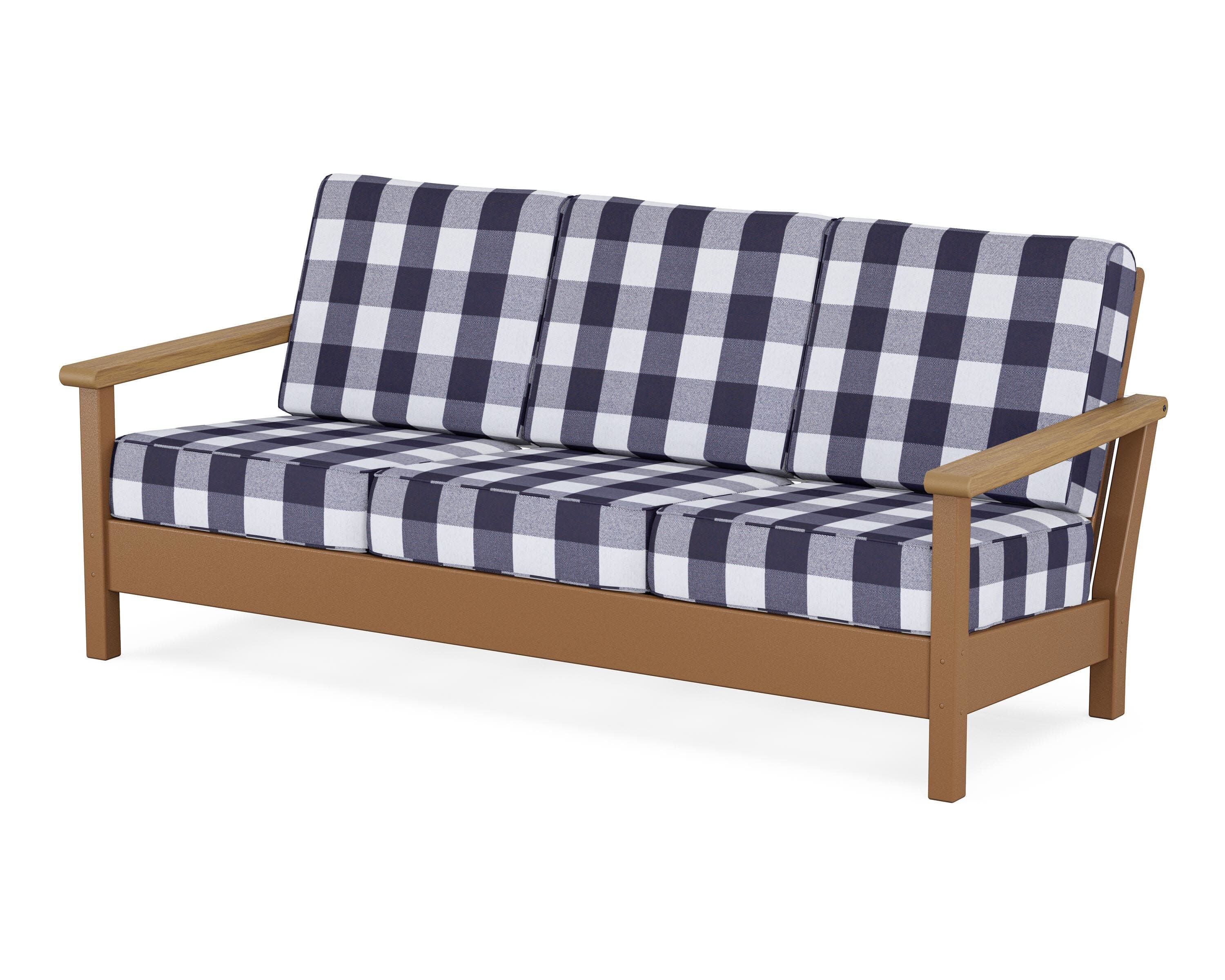 Harbour Deep Seating Sofa in Teak / Natural / Buffalo Plaid Navy