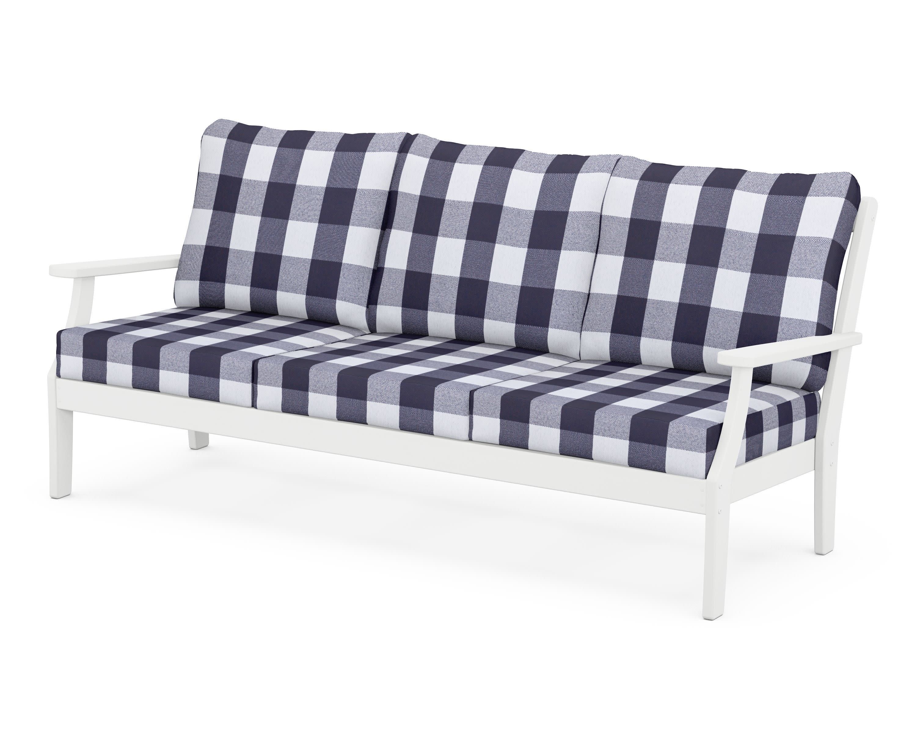 Braxton Deep Seating Sofa in White / Buffalo Plaid Navy