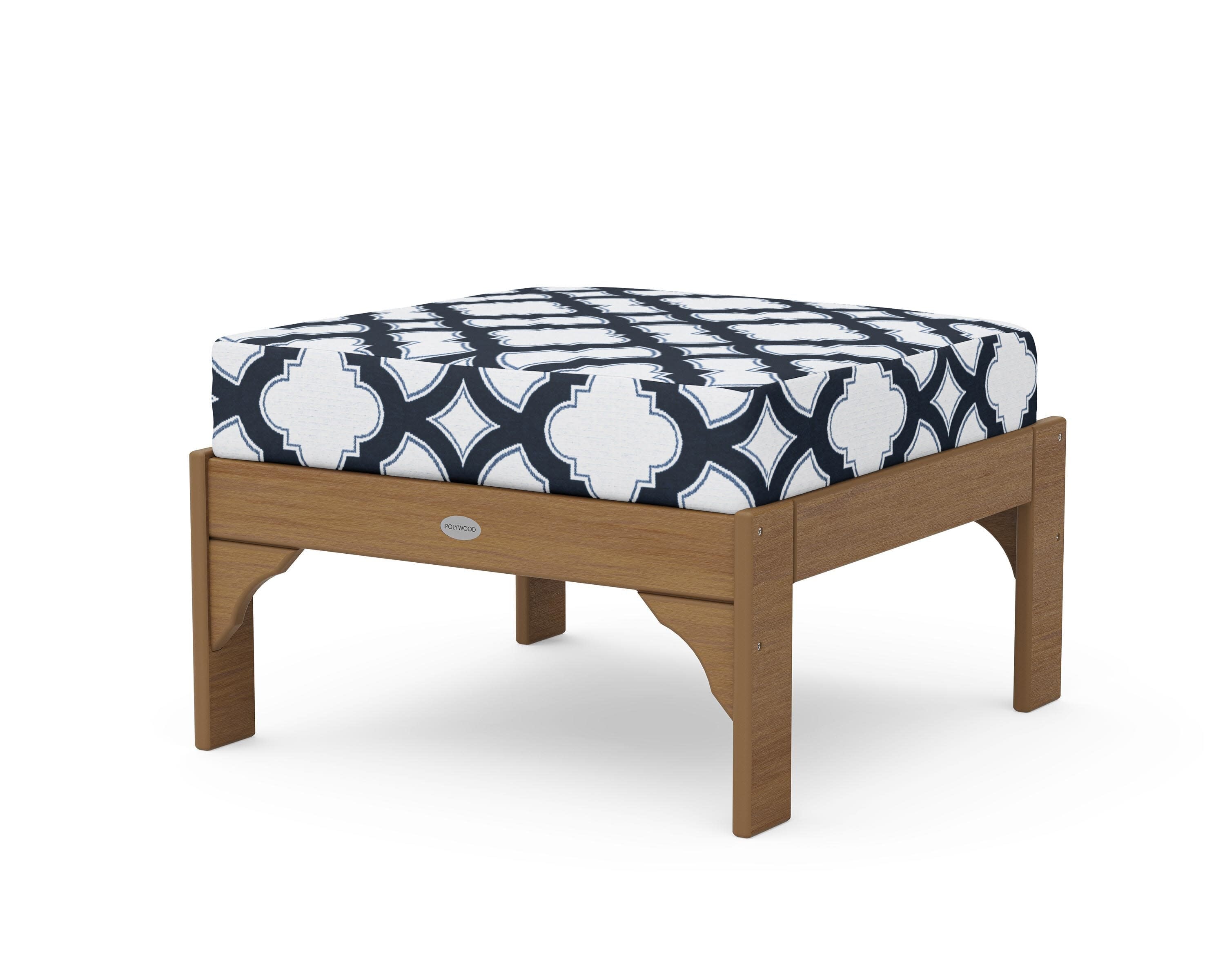 Vineyard Deep Seating Ottoman in Natural / Trellis Marine Indigo