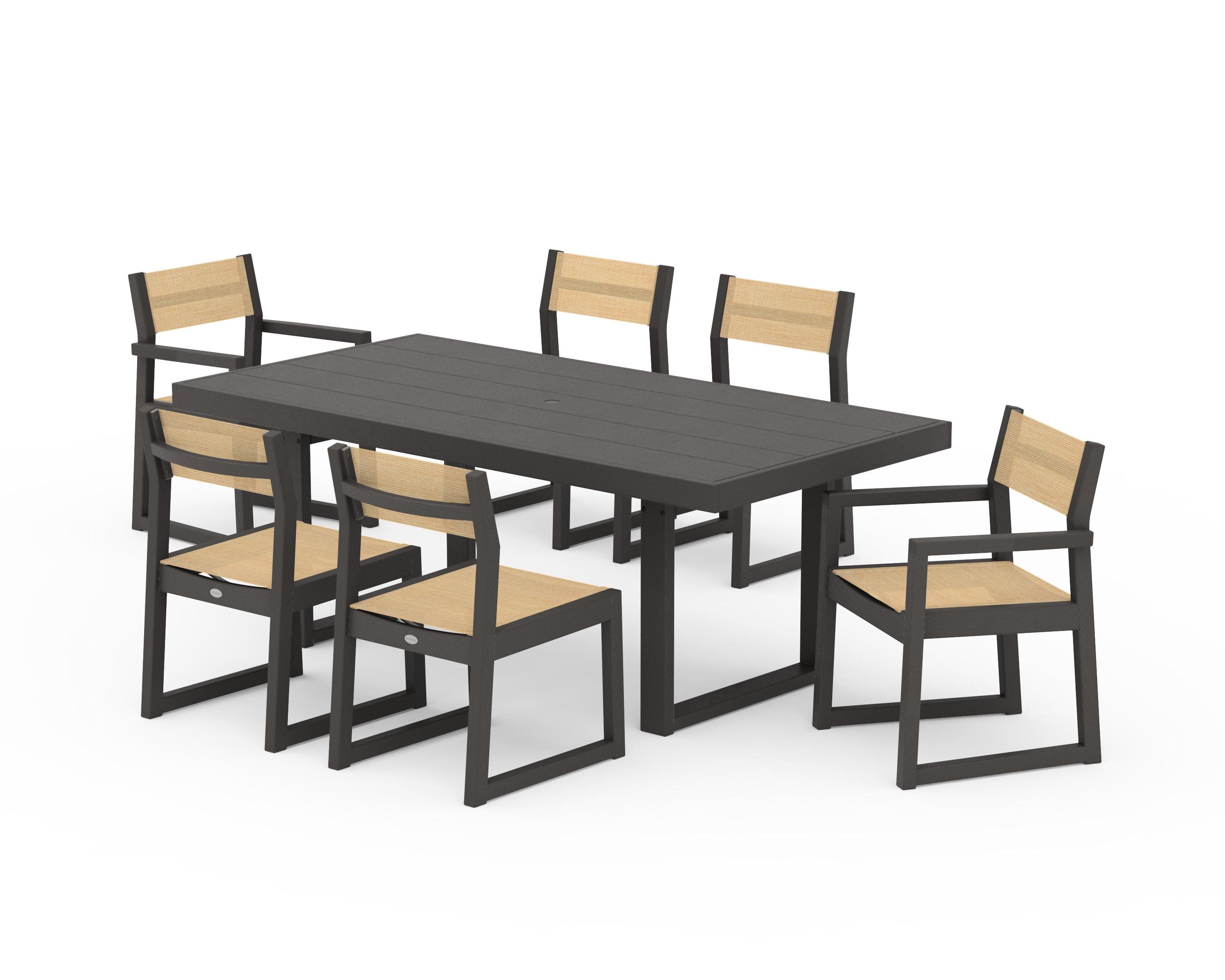EDGE Sling 7-Piece Dining Set in Vintage Coffee / Dupioni Apricot Sling