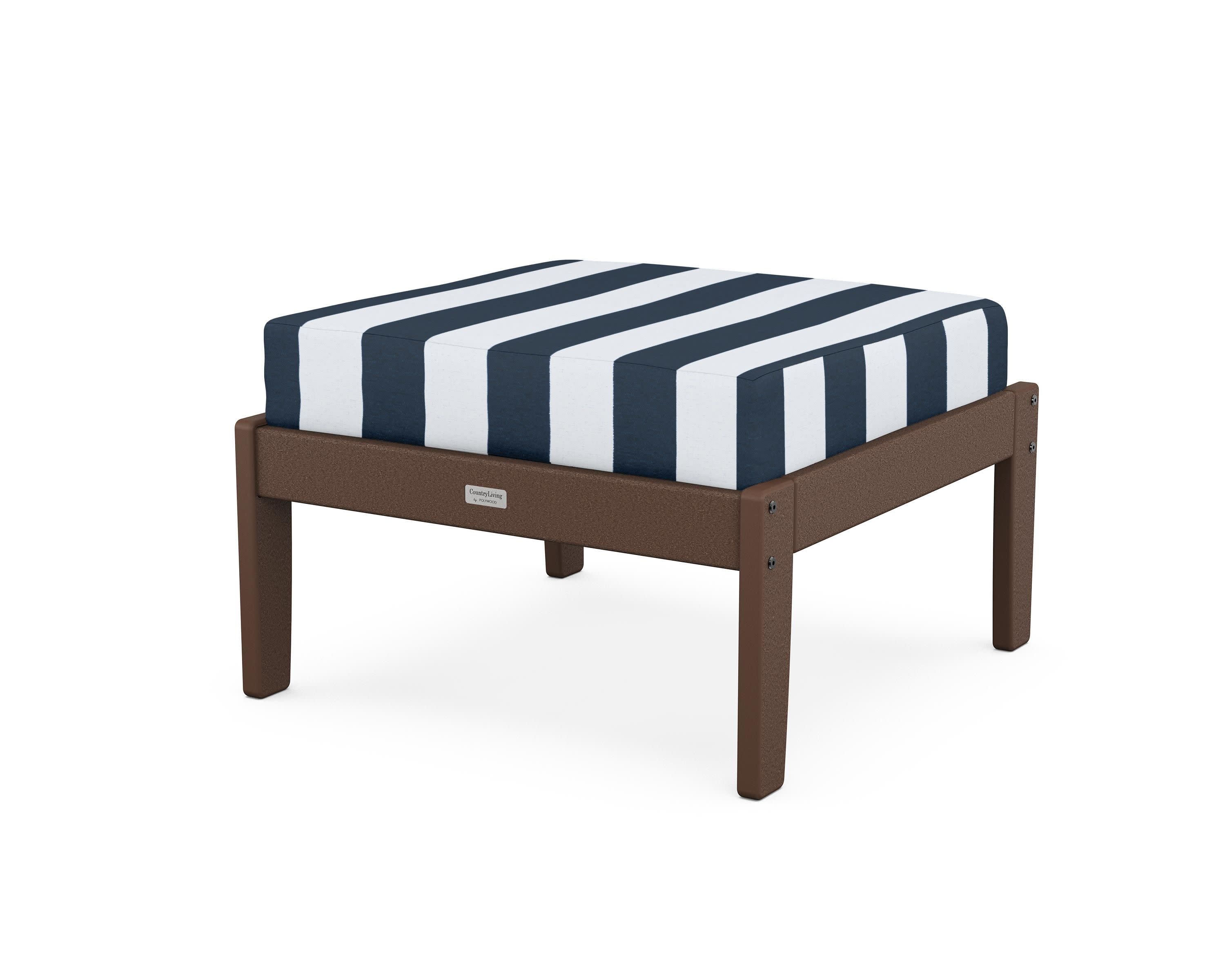 Cottage Deep Seating Ottoman in Mahogany / Cabana Stripe Marine Indigo