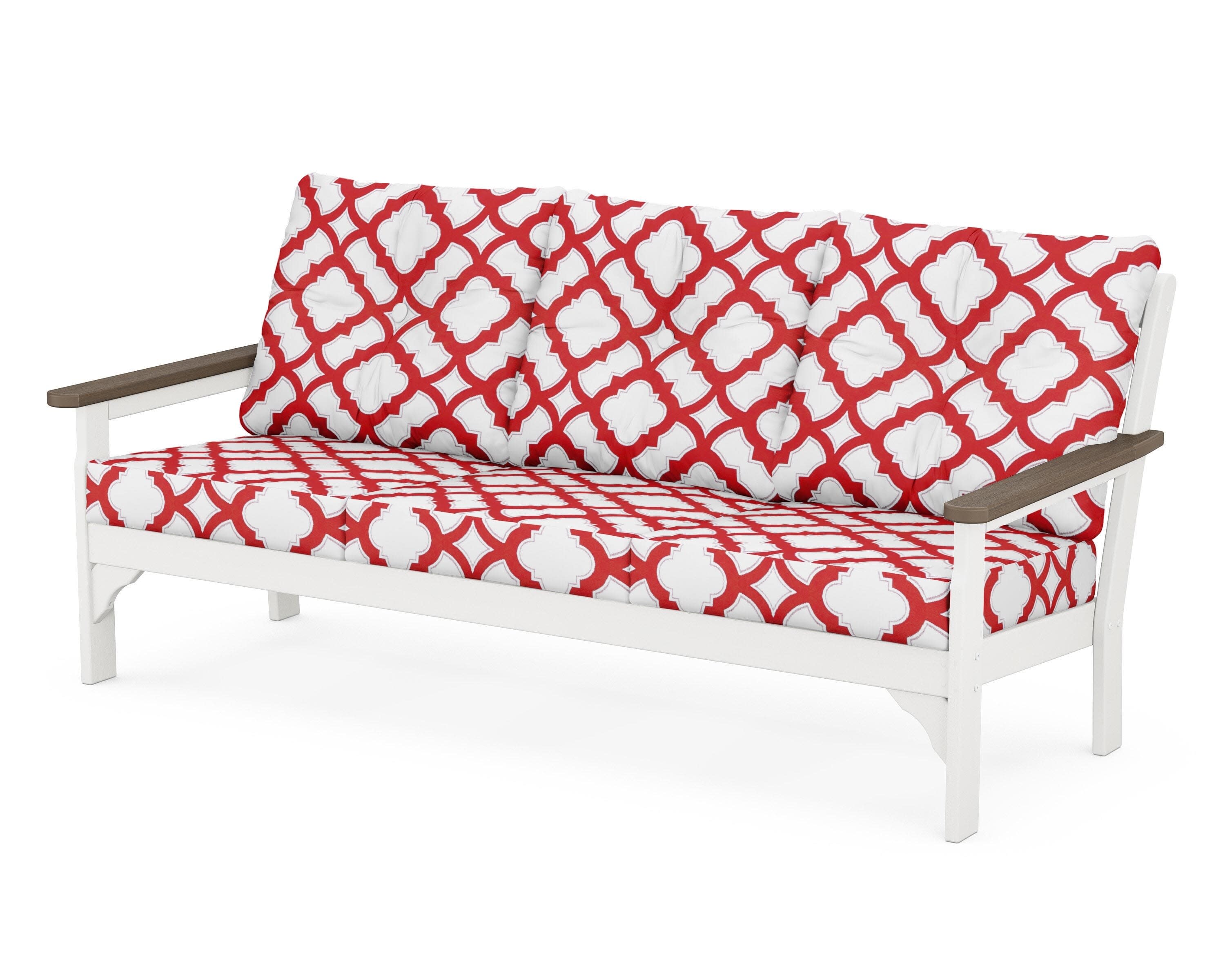 Vineyard Deep Seating Sofa in White / Kona / Trellis Crimson