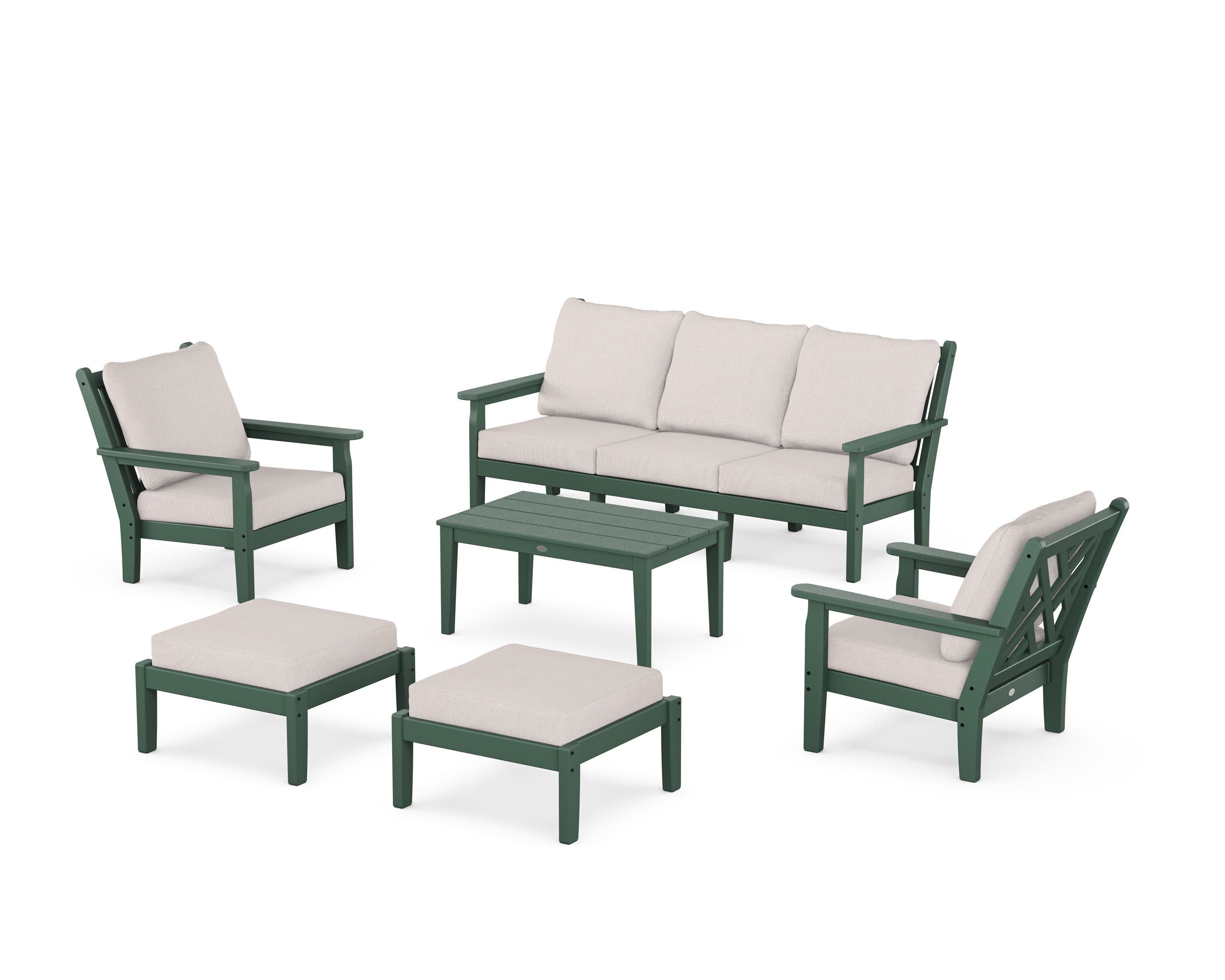 Chippendale 6-Piece Lounge Sofa Set in Green / Dune Burlap