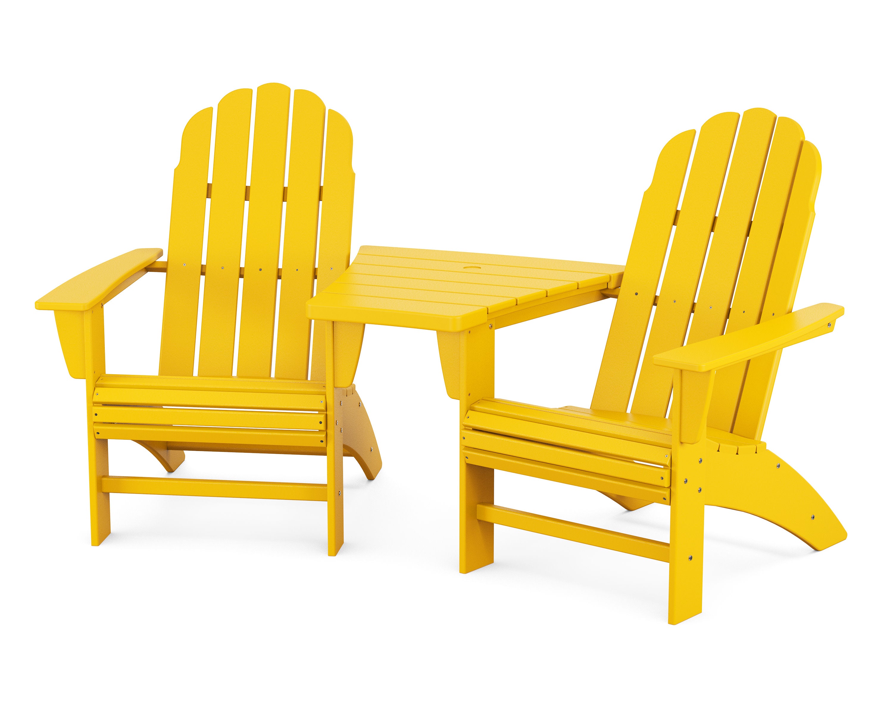 Vineyard 3-Piece Curveback Adirondack Set with Angled Connecting Table in Lemon