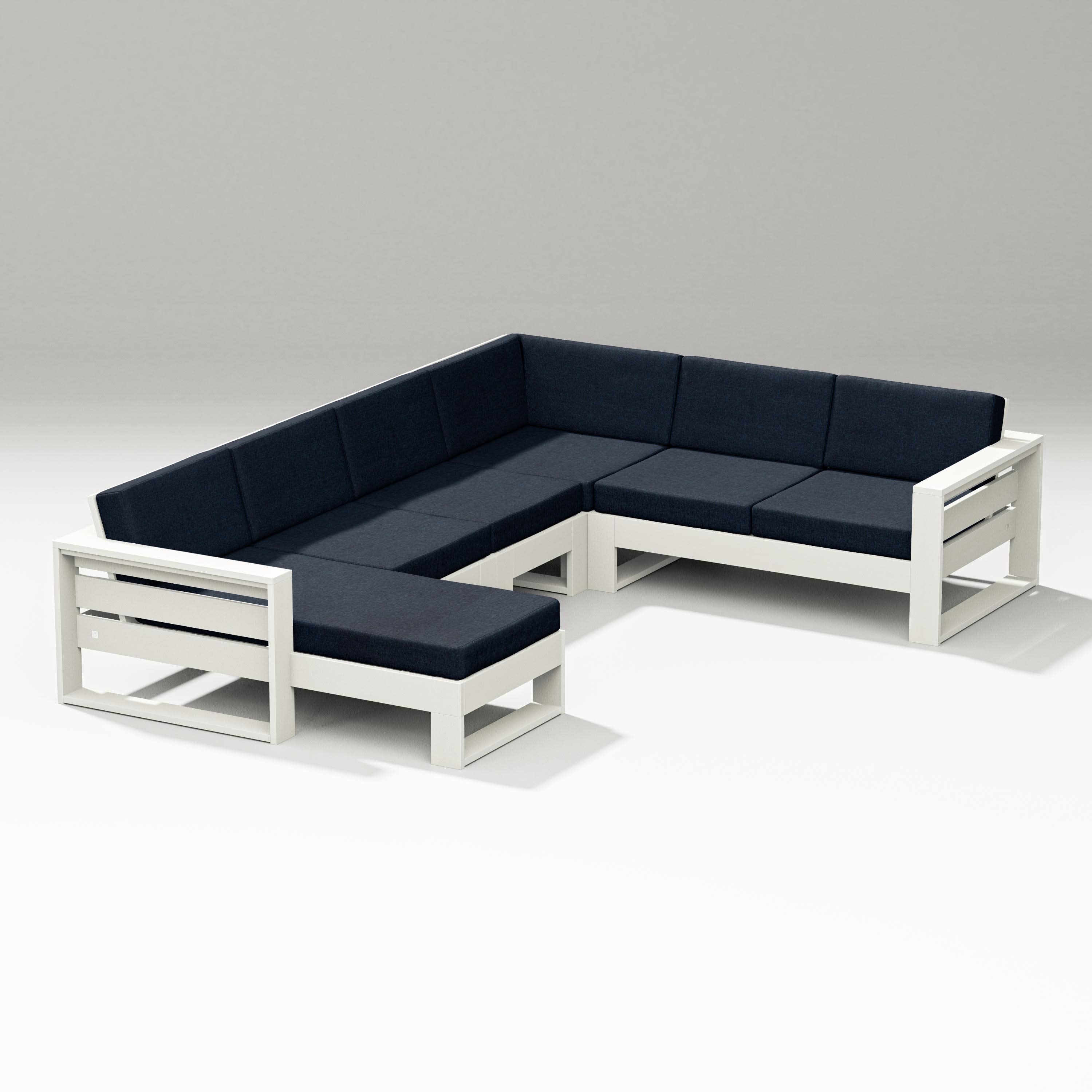 Latitude Corner Sectional with Left Chaise in Vintage White / Marine Indigo
