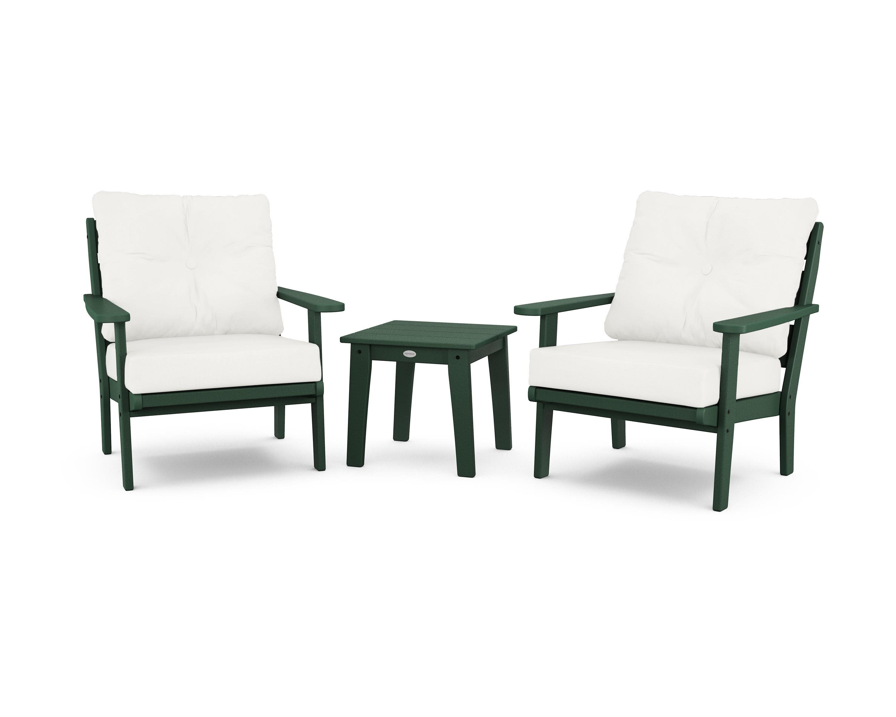Lakeside 3-Piece Deep Seating Chair Set in Green / Natural Linen