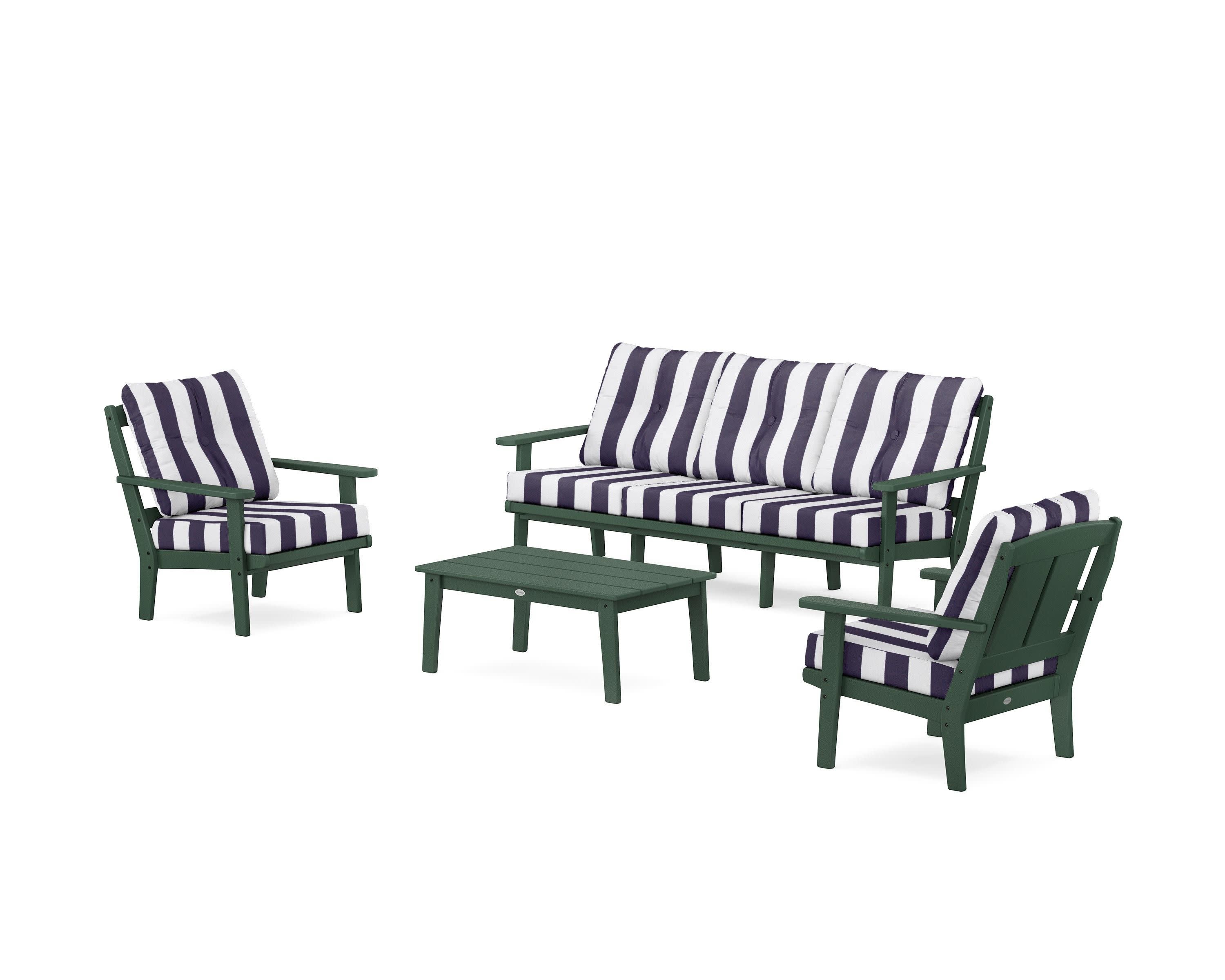 Mission 4-Piece Deep Seating Set with Sofa in Green / Cabana Stripe Navy