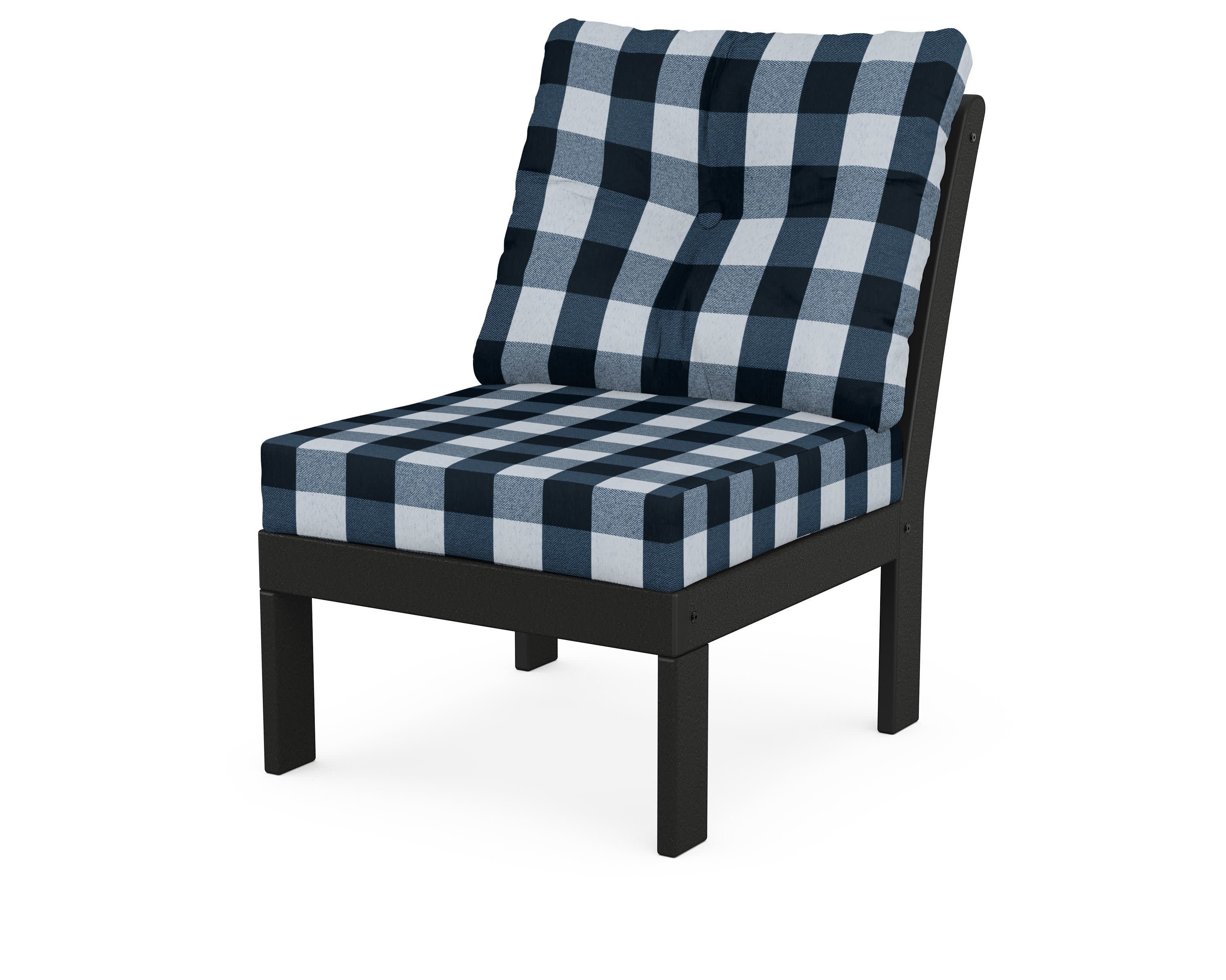 Vineyard Modular Armless Chair in Black / Buffalo Plaid Marine Indigo
