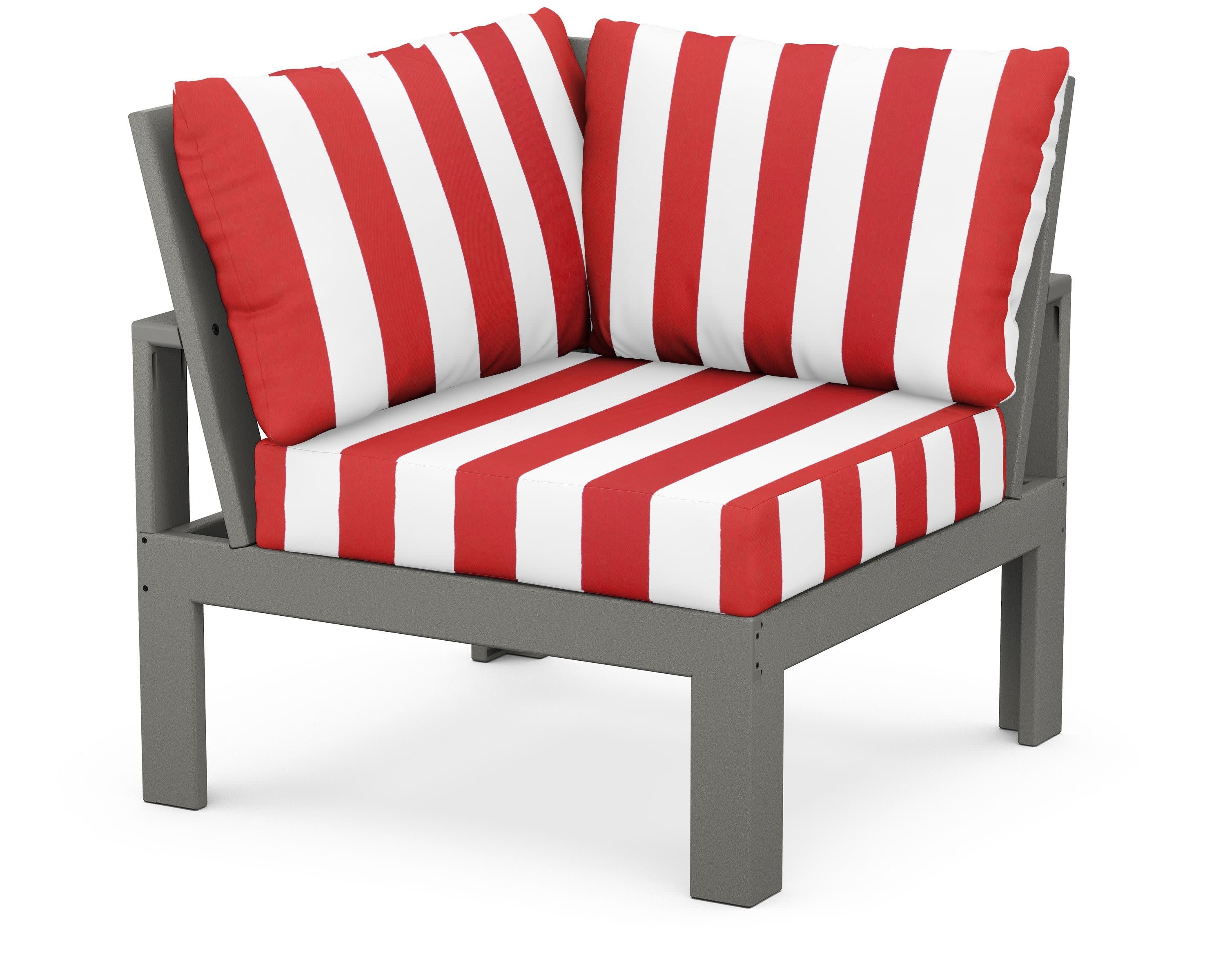Modular Corner Chair in Slate Grey / Cabana Stripe Crimson