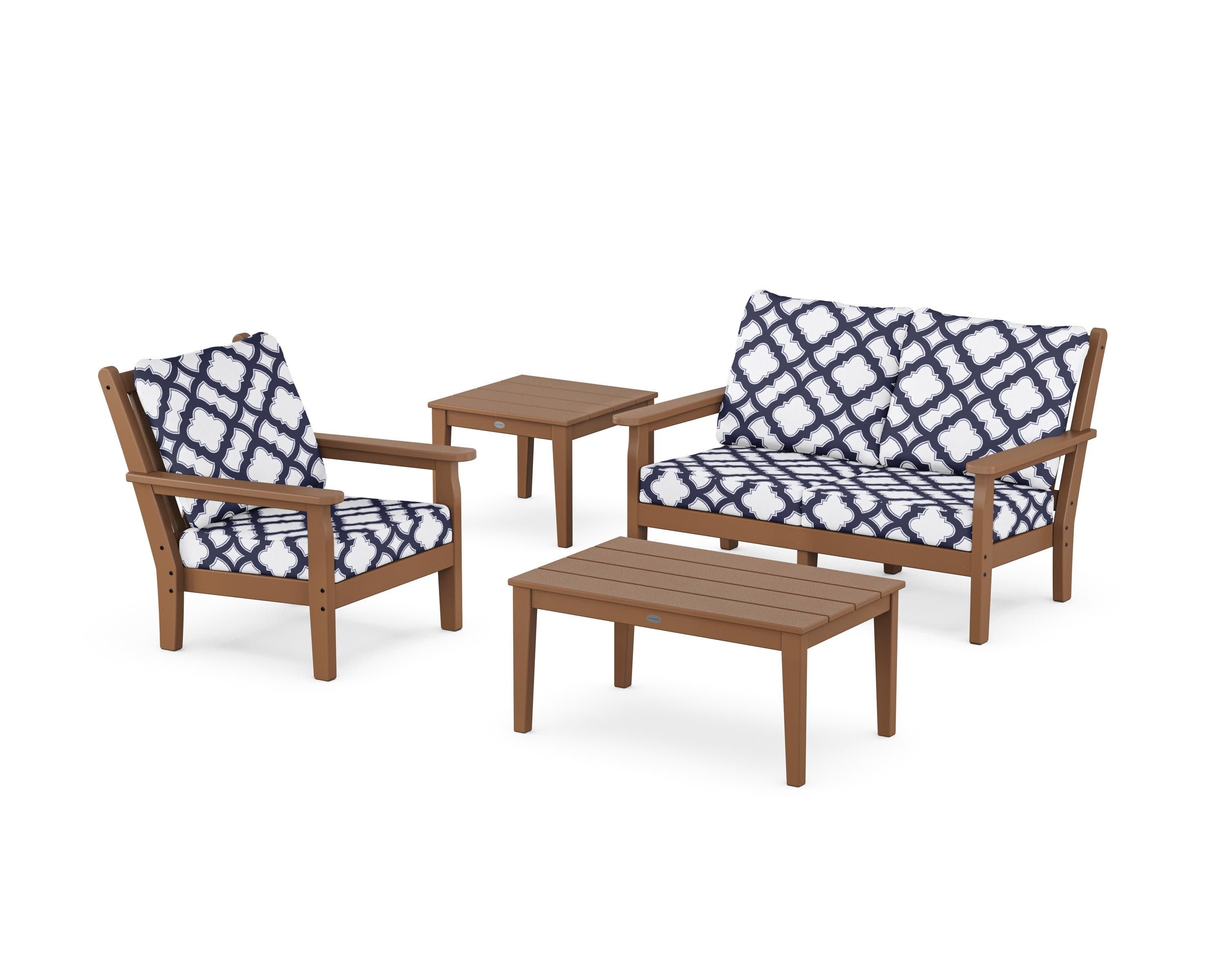 Chippendale 4-Piece Deep Seating Set in Teak / Trellis Navy