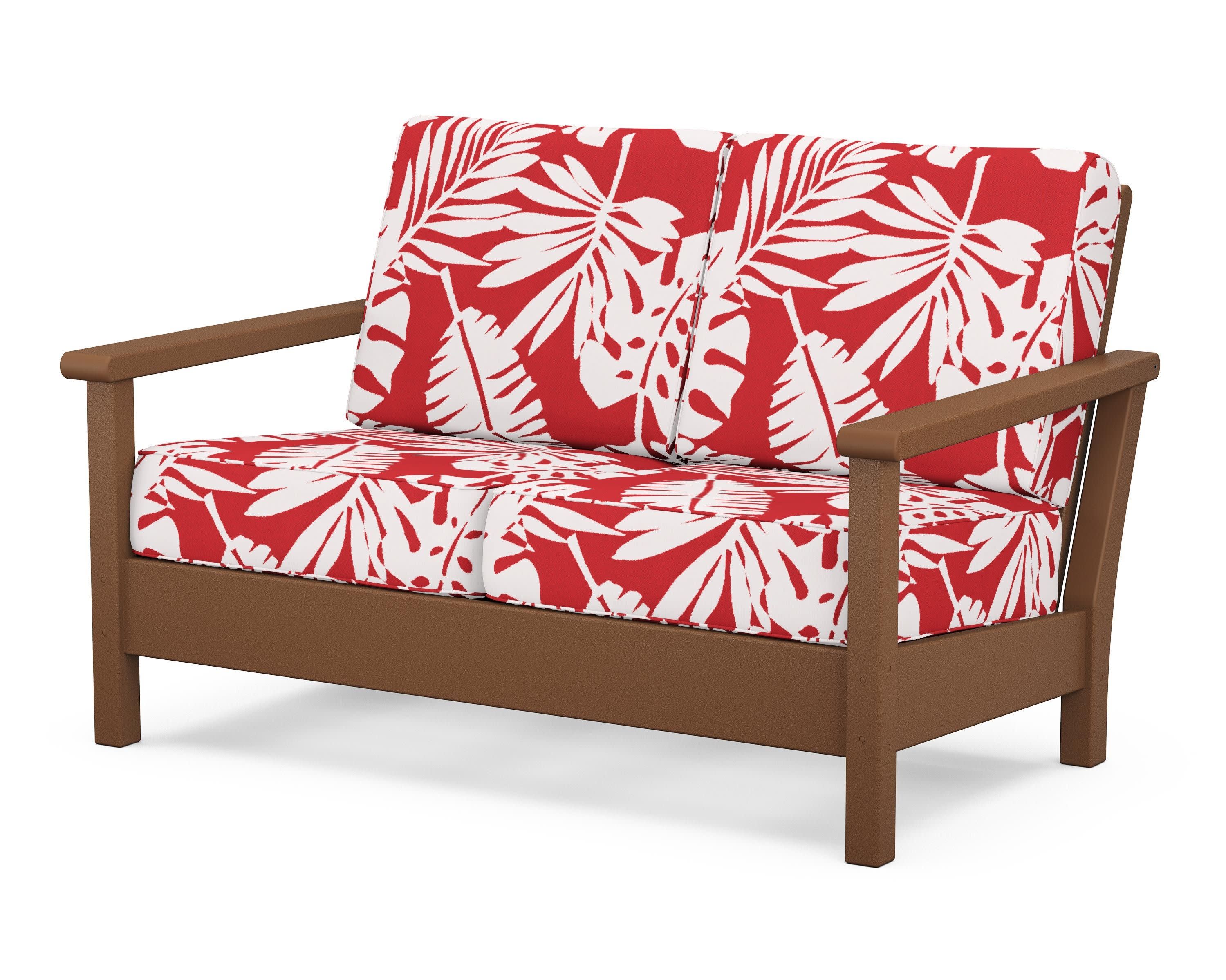 Harbour Deep Seating Loveseat in Teak / Leaf Crimson