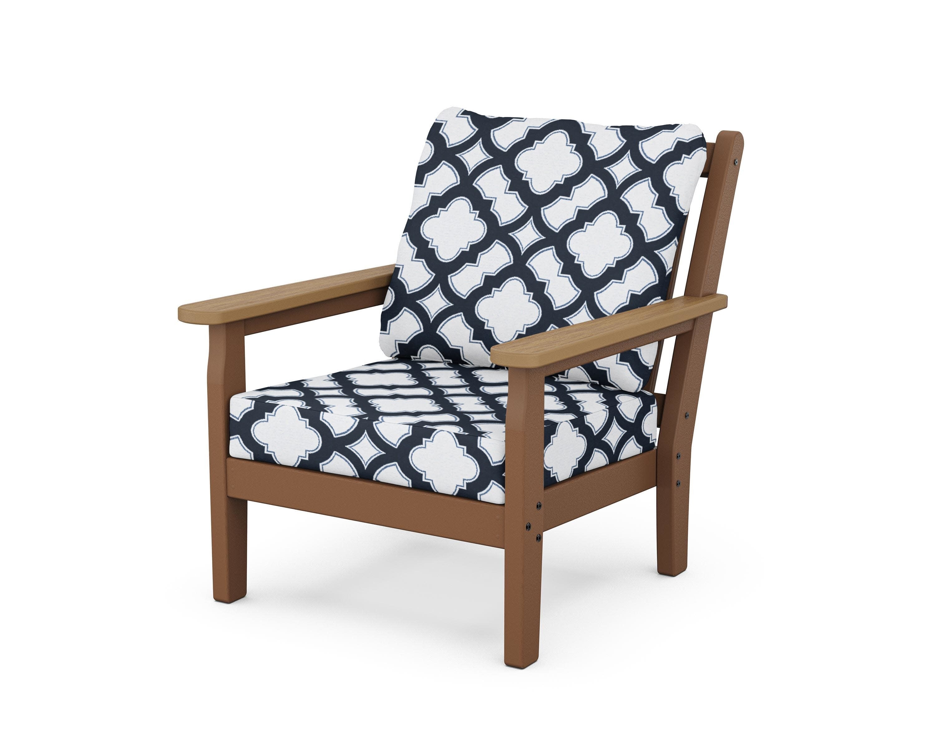 Chippendale Deep Seating Chair in Teak / Natural / Trellis Marine Indigo