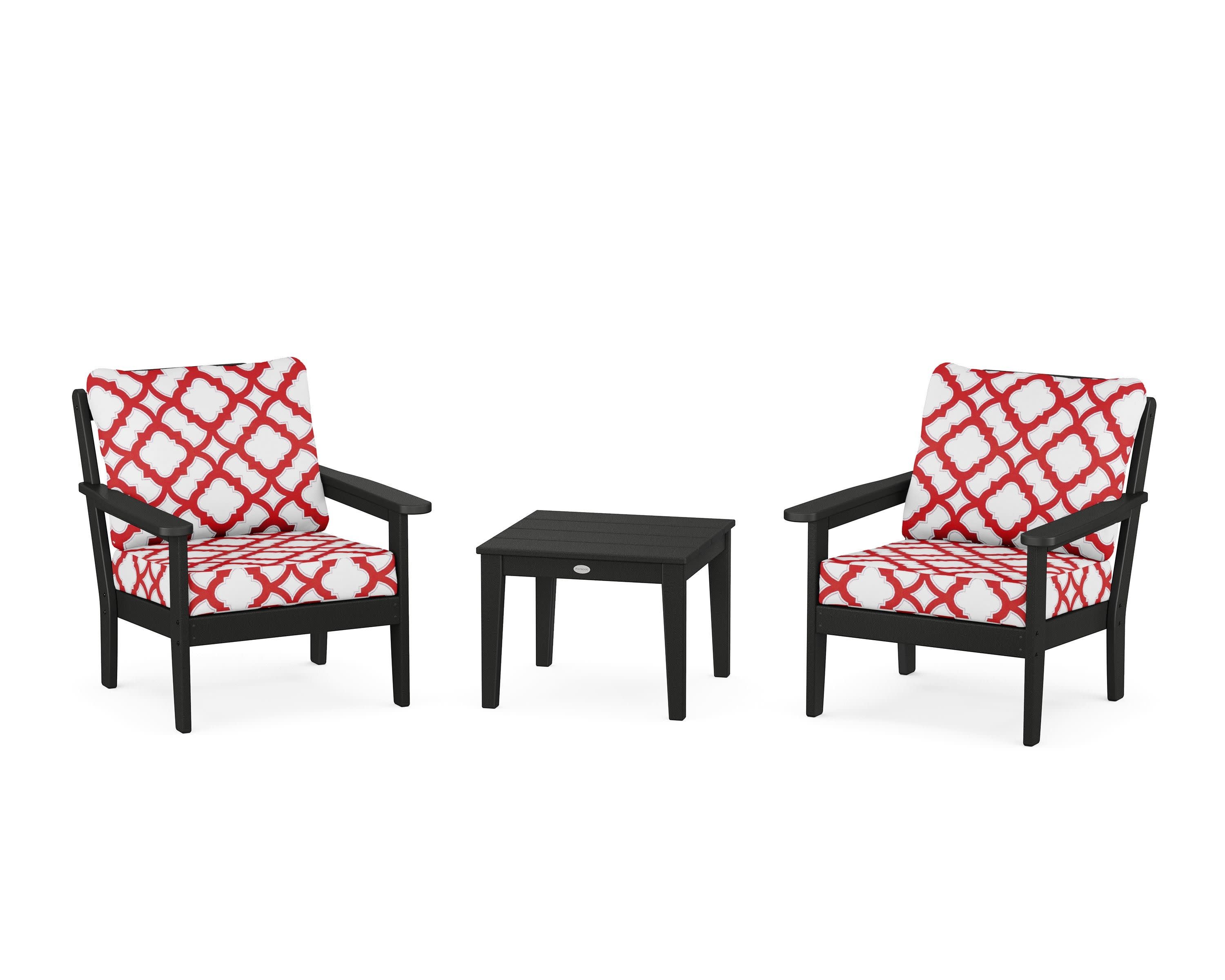 Cottage 3-Piece Deep Seating Set in Black / Trellis Crimson
