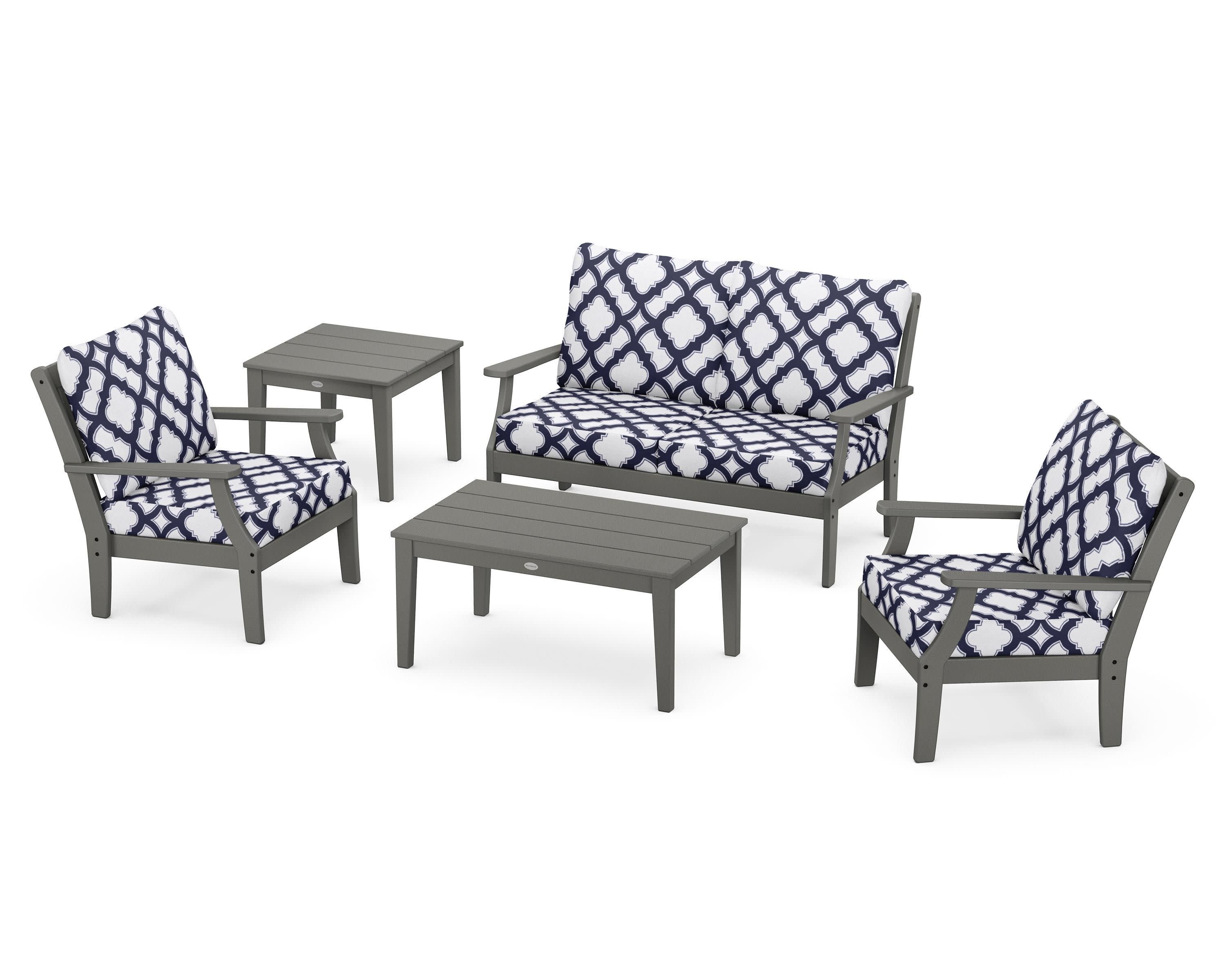 Braxton 5-Piece Deep Seating Set in Slate Grey / Trellis Navy