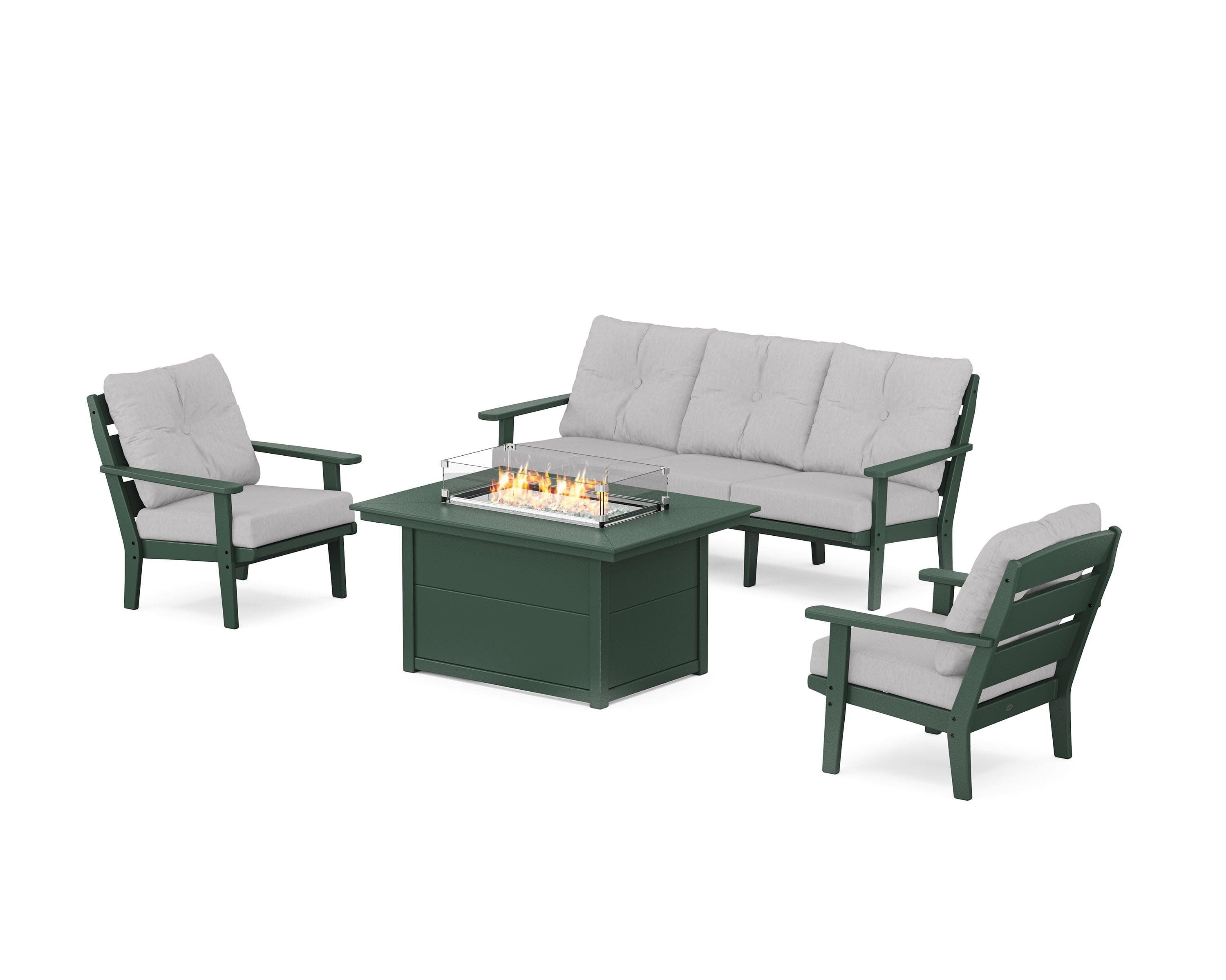 Lakeside Deep Seating Fire Pit Table Set in Green / Granite