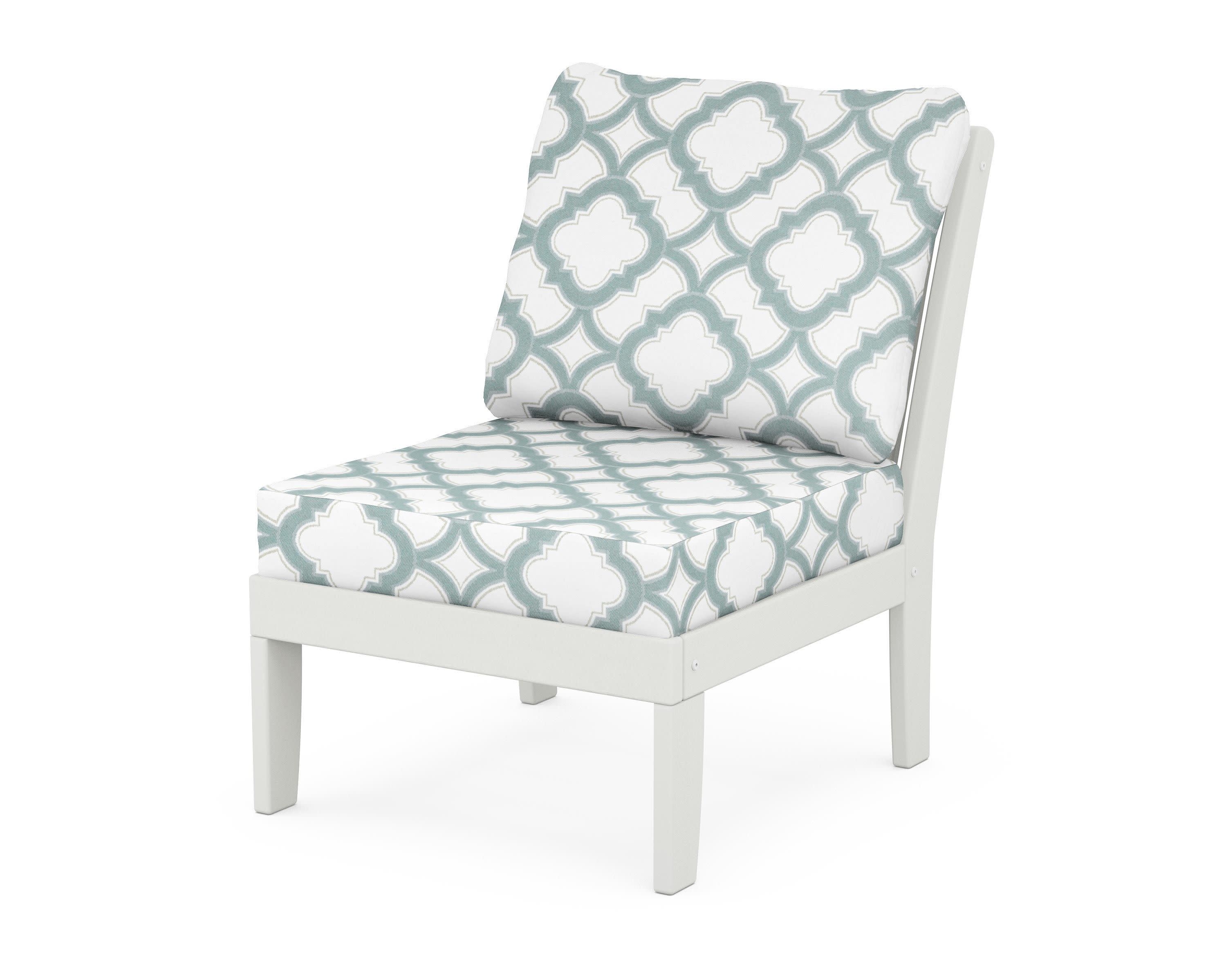 Braxton Modular Armless Chair in Vintage White / Trellis Glacier Spa