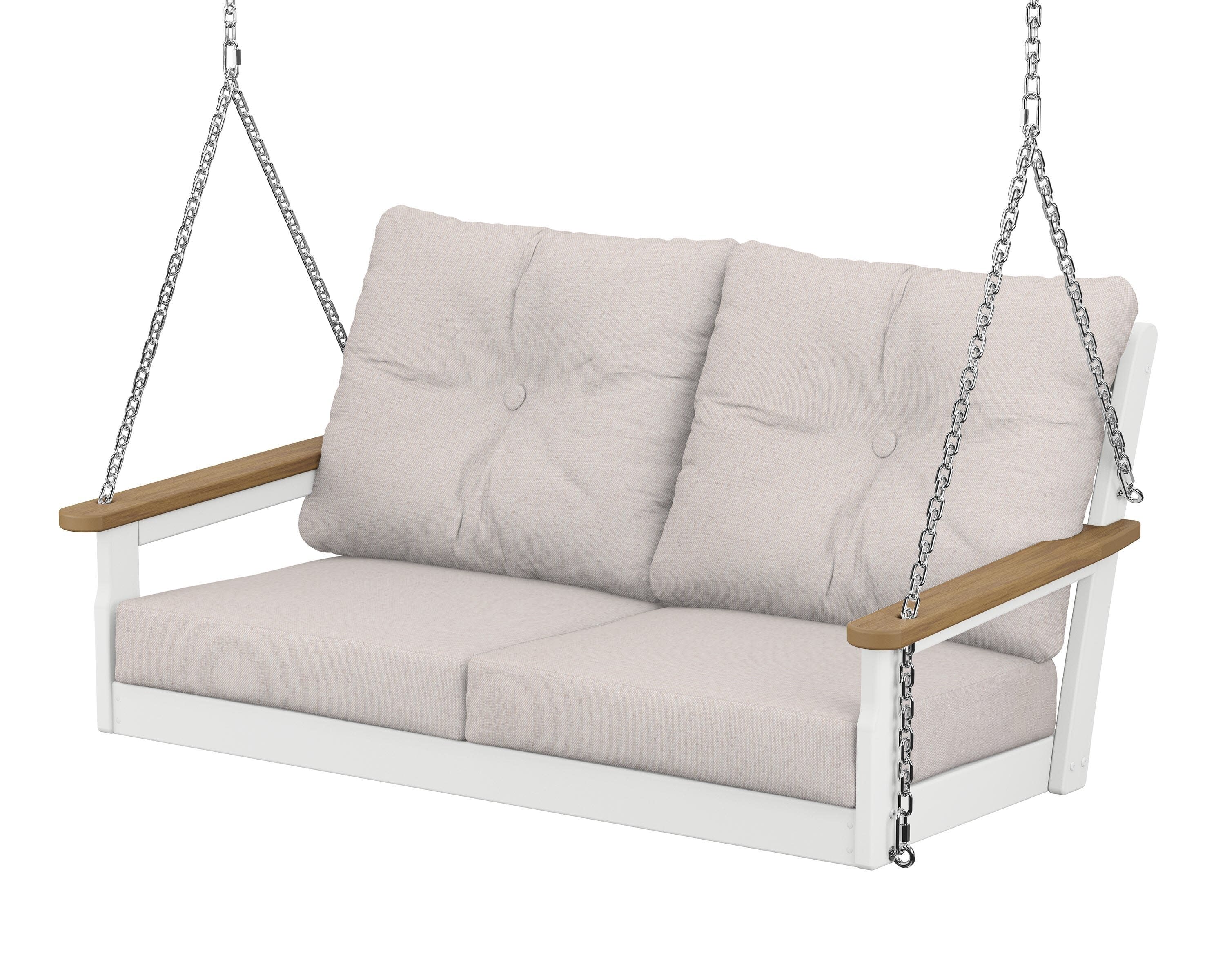 Vineyard Deep Seating Swing in White / Natural / Dune Burlap