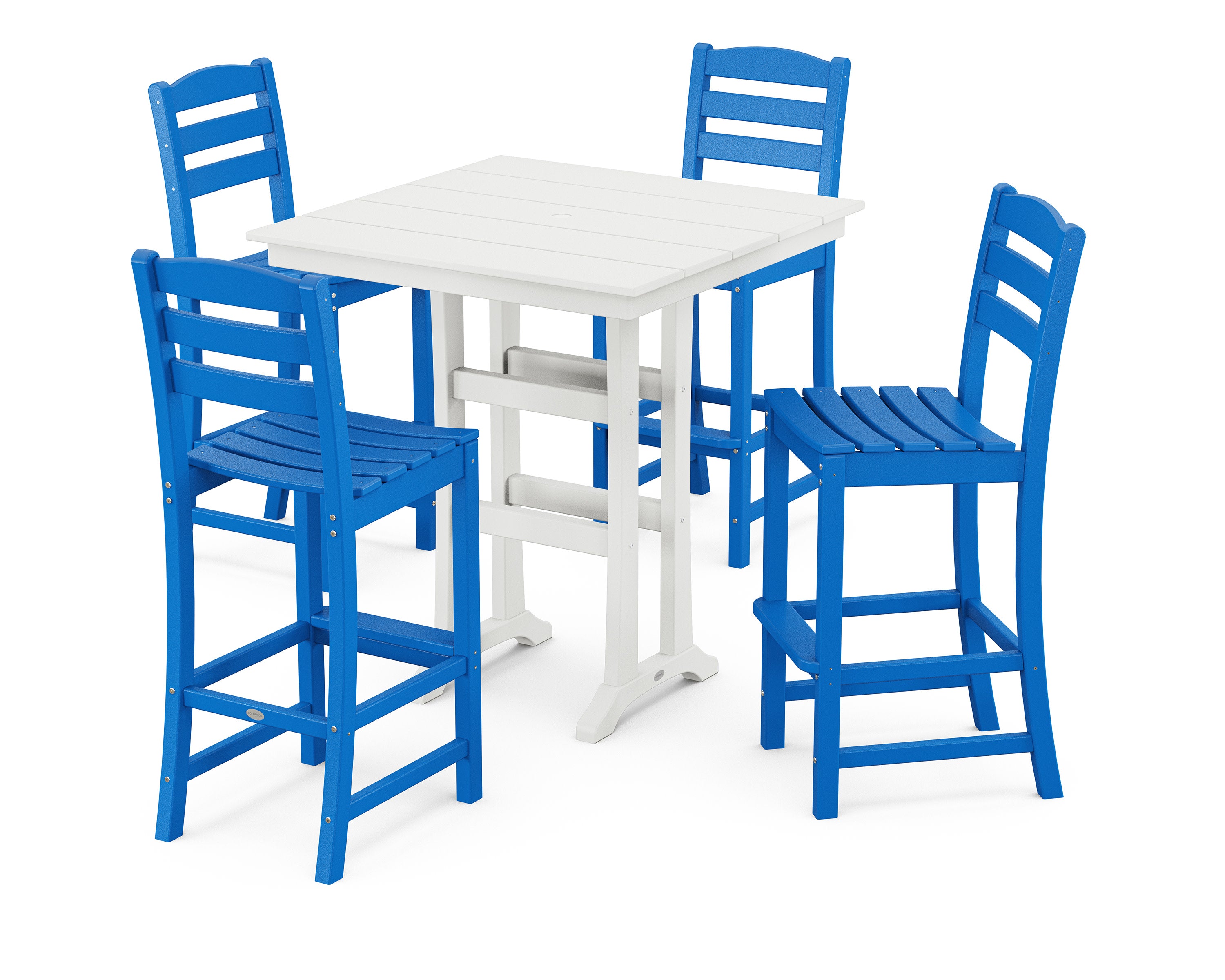 La Casa Caf 5-Piece Farmhouse Trestle Bar Set in Pacific Blue / White