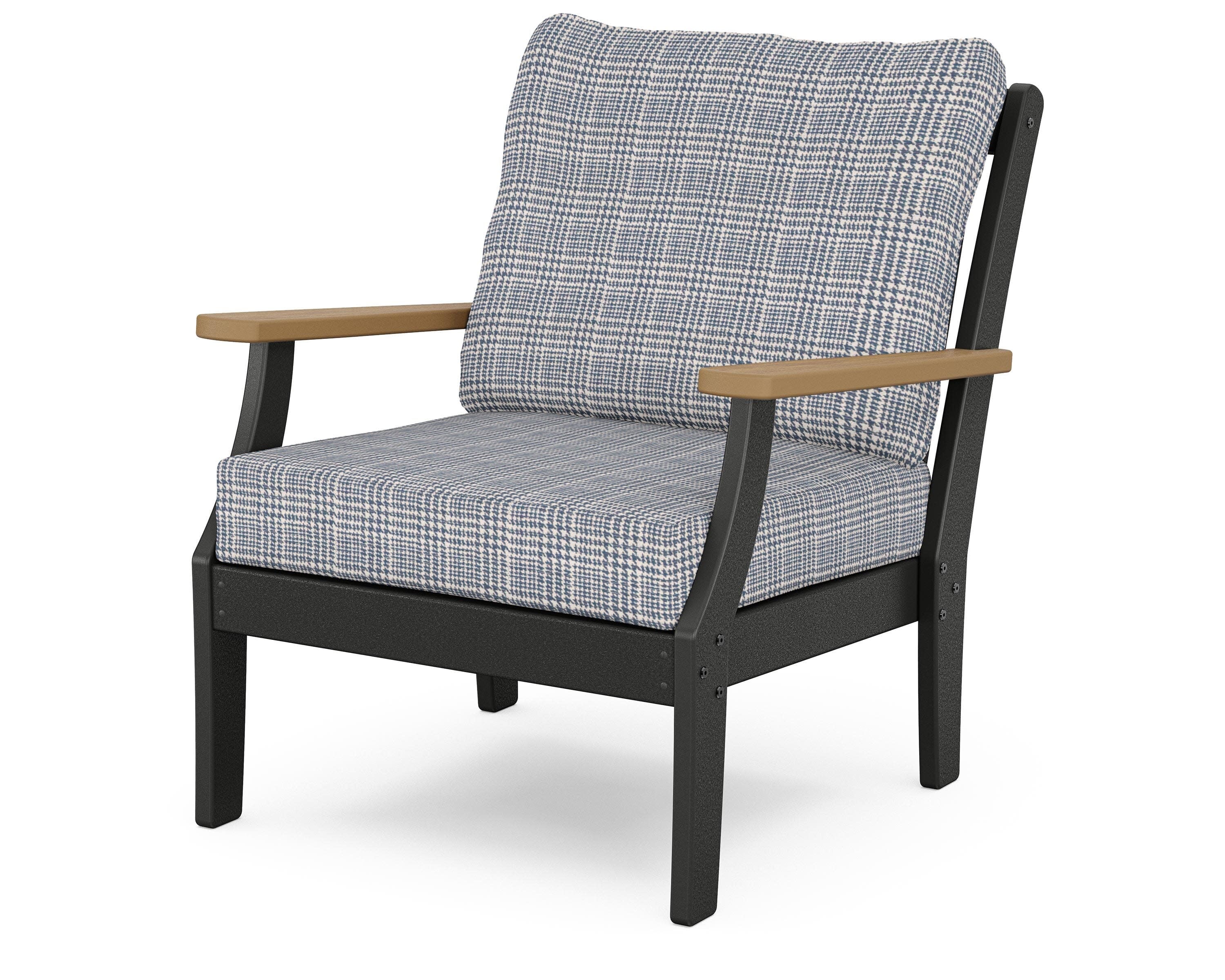 Braxton Deep Seating Chair in Black / Natural / Houndstooth Sky Blue