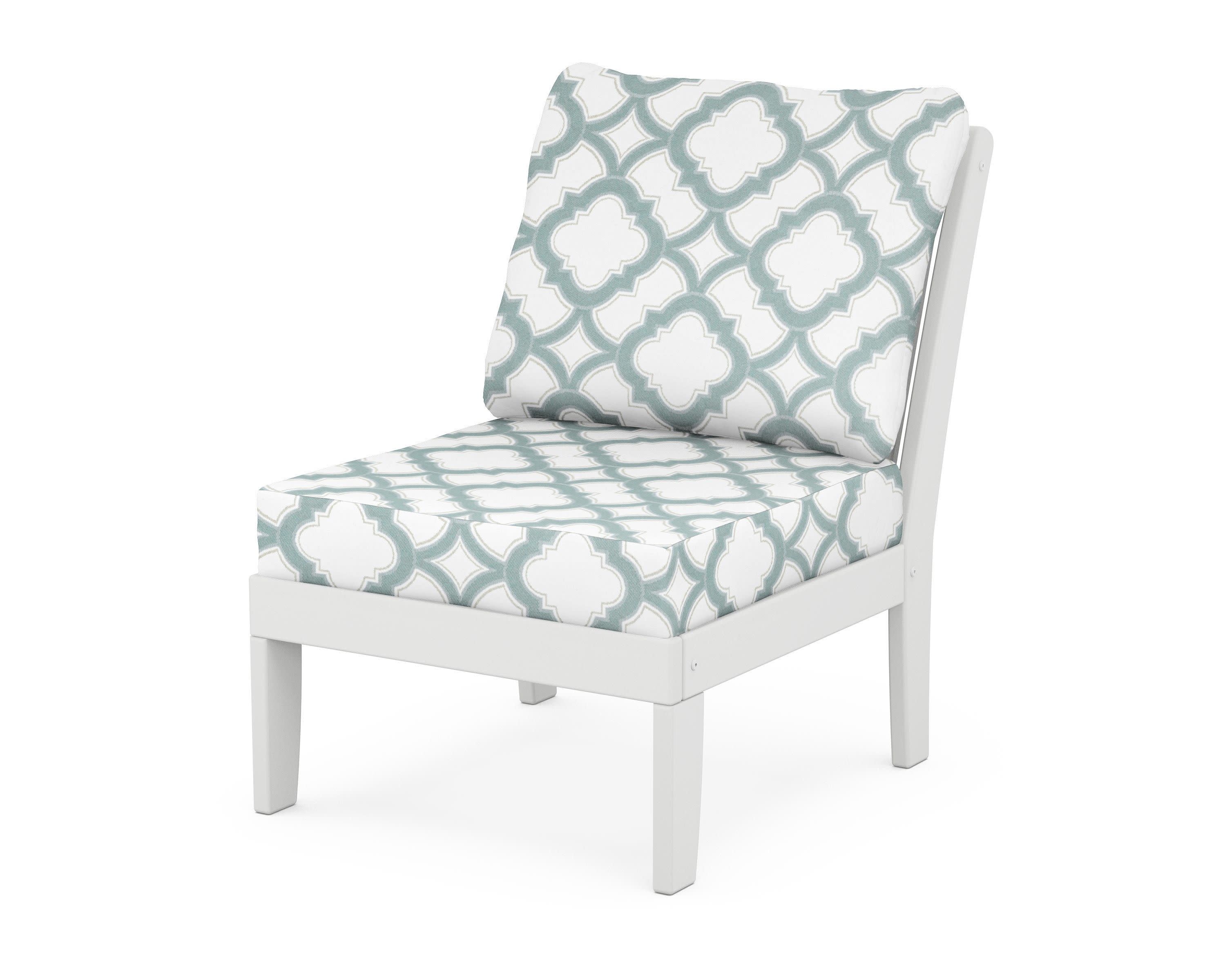 Braxton Modular Armless Chair in White / Trellis Glacier Spa