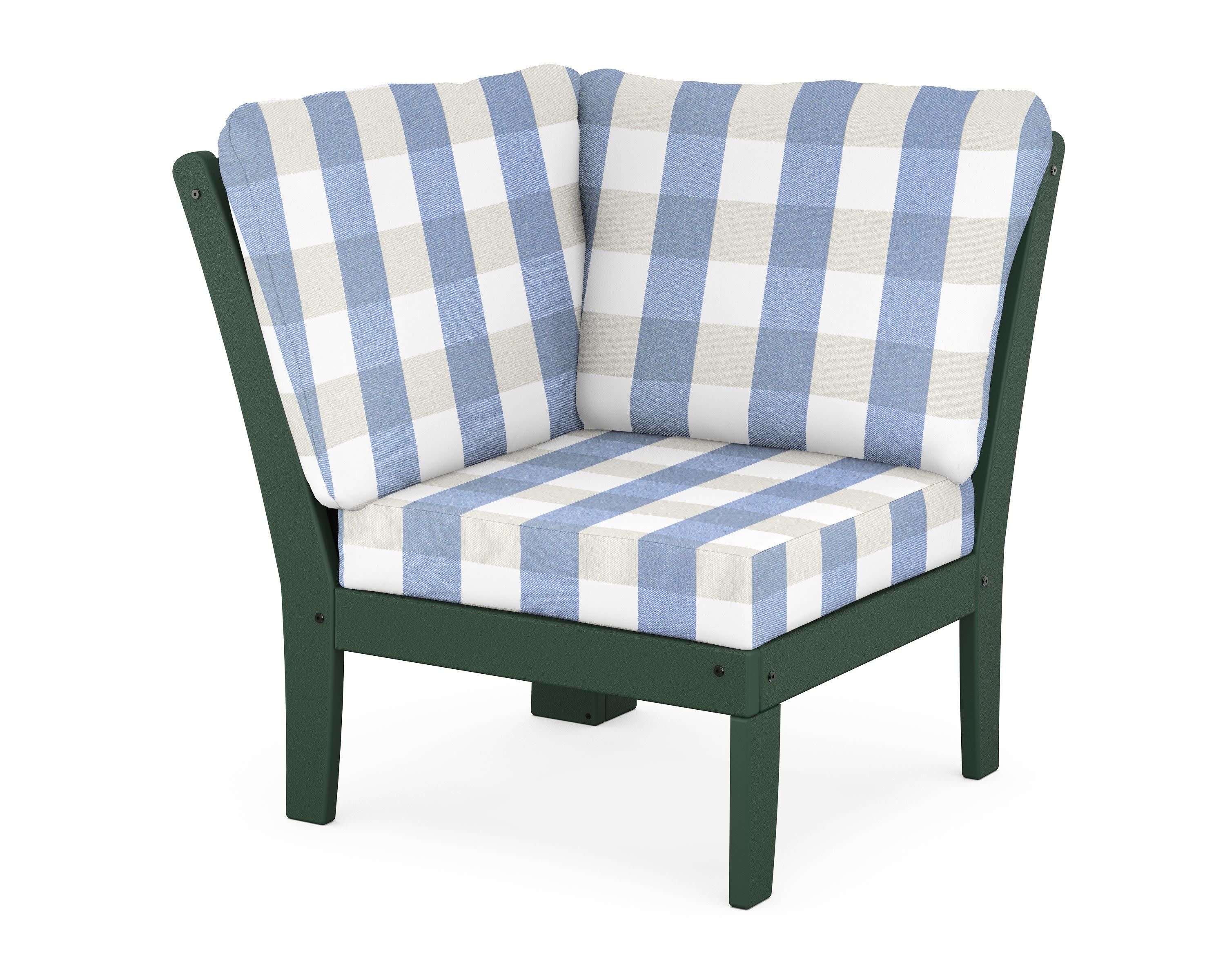 Braxton Modular Corner Chair in Green / Buffalo Plaid Sky Blue
