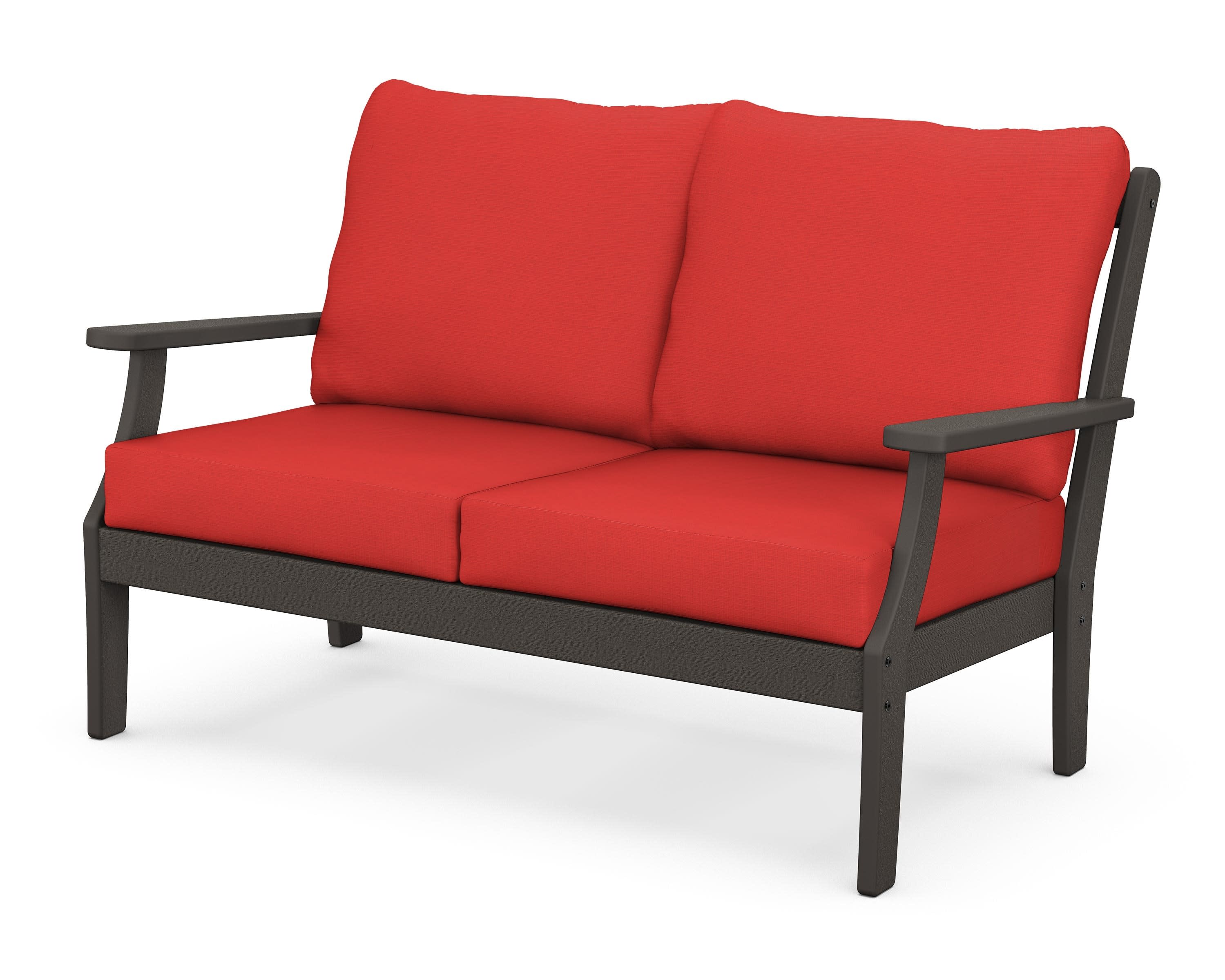 Braxton Deep Seating Loveseat in Vintage Coffee / Crimson Linen