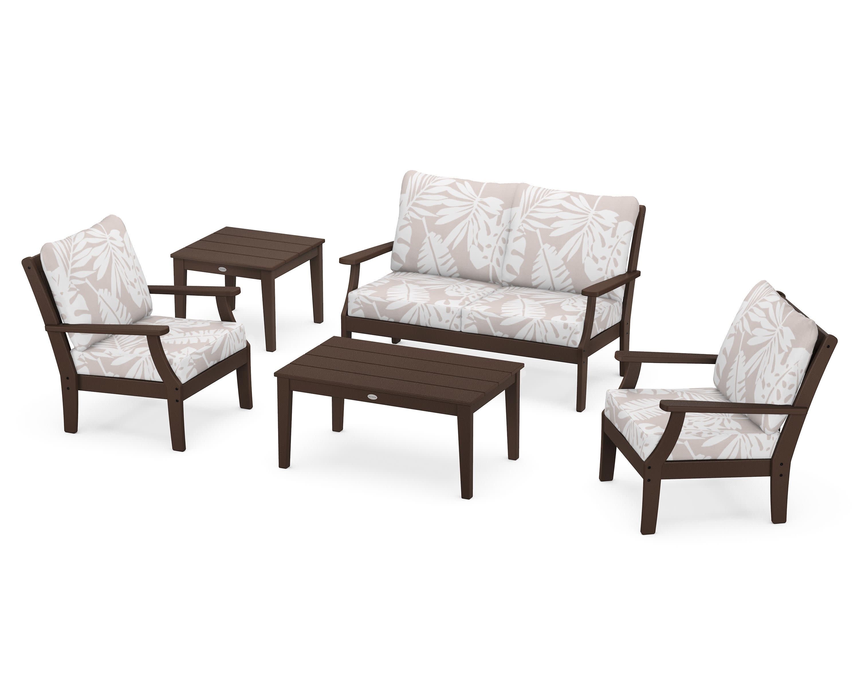 Braxton 5-Piece Deep Seating Set in Mahogany / Leaf Dune Burlap