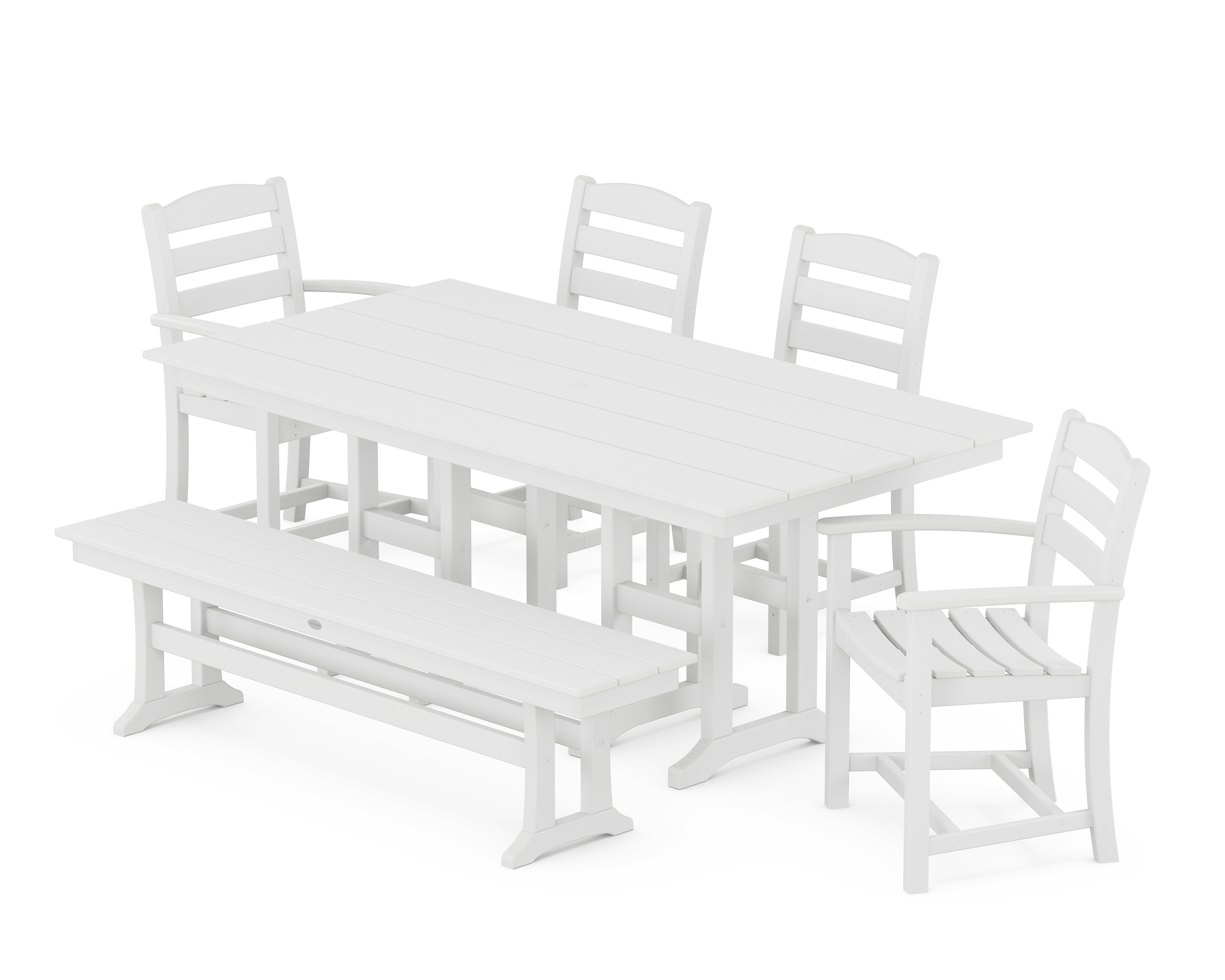 La Casa Caf 6-Piece Farmhouse Dining Set with Bench in White