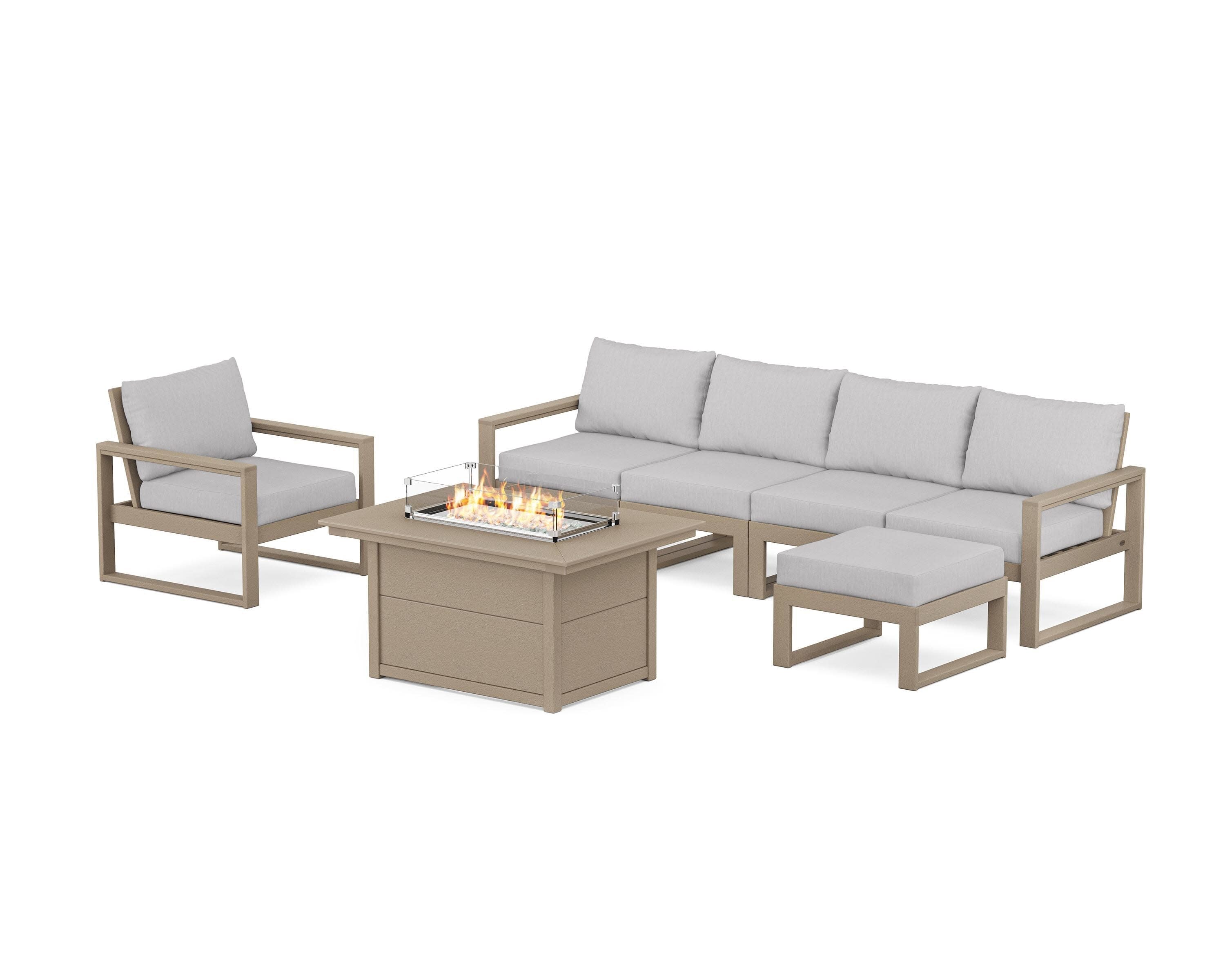 EDGE Sectional Lounge and Fire Pit Set in Vintage Sahara / Granite