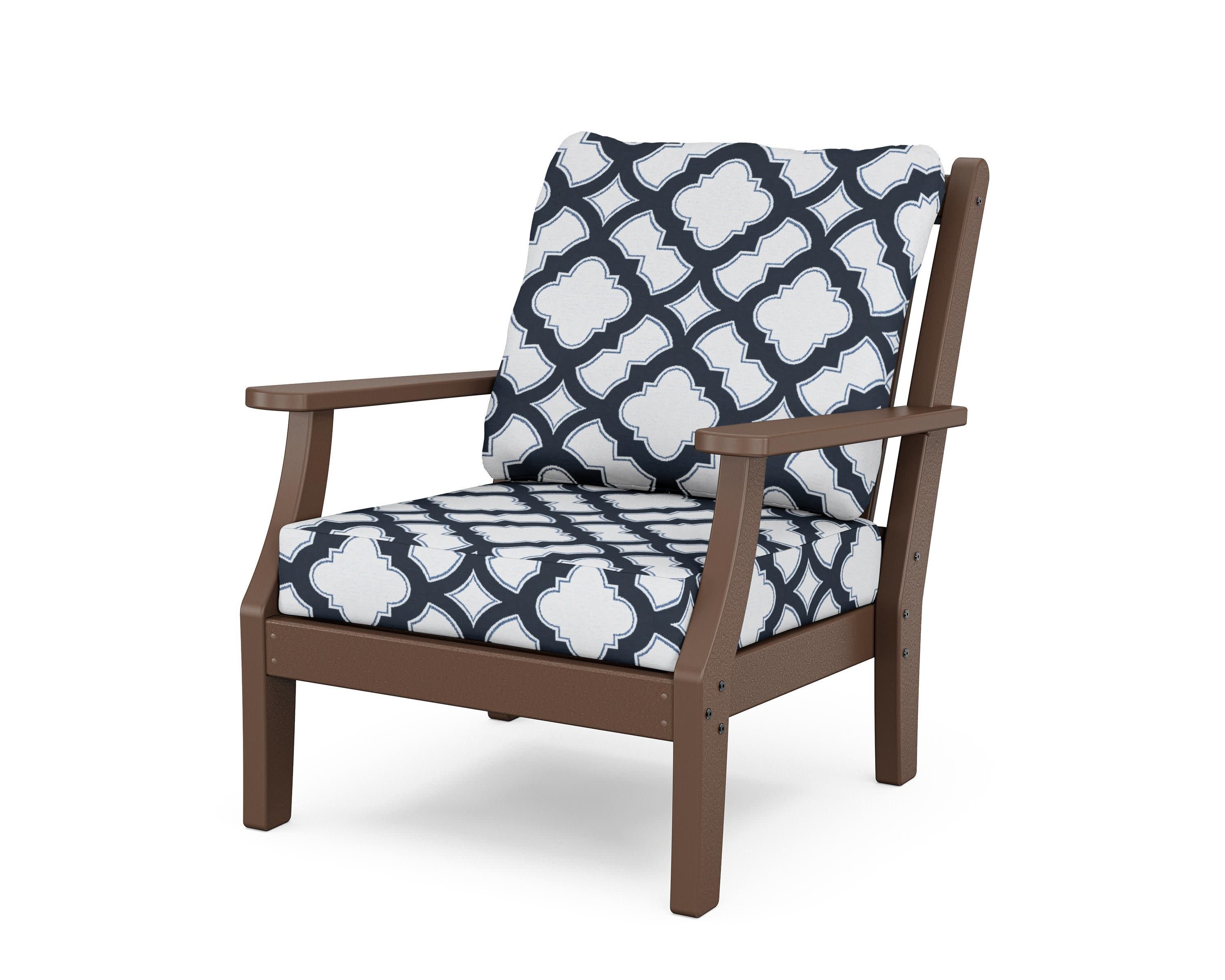Wovendale Deep Seating Chair in Mahogany / Trellis Marine Indigo