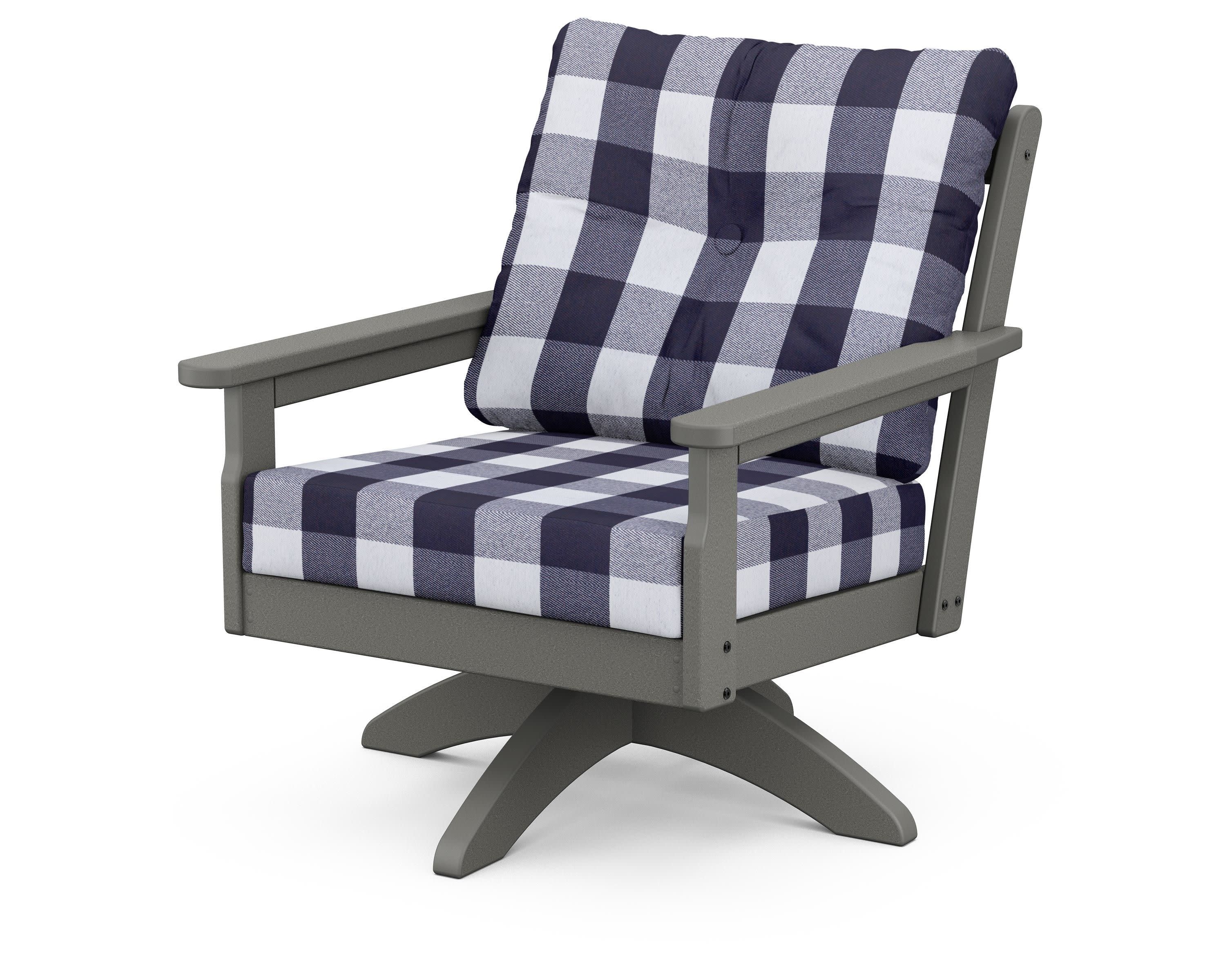Vineyard Deep Seating Swivel Chair in Slate Grey / Buffalo Plaid Navy