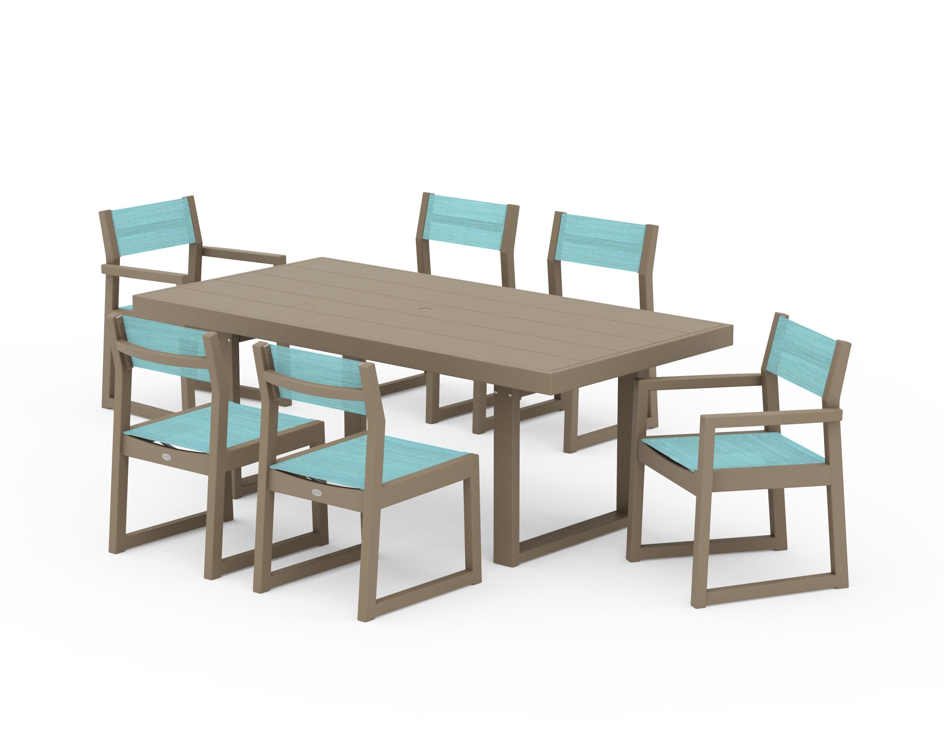 EDGE Sling 7-Piece Dining Set in Vintage Sahara / Dupioni Aquamarine Sling