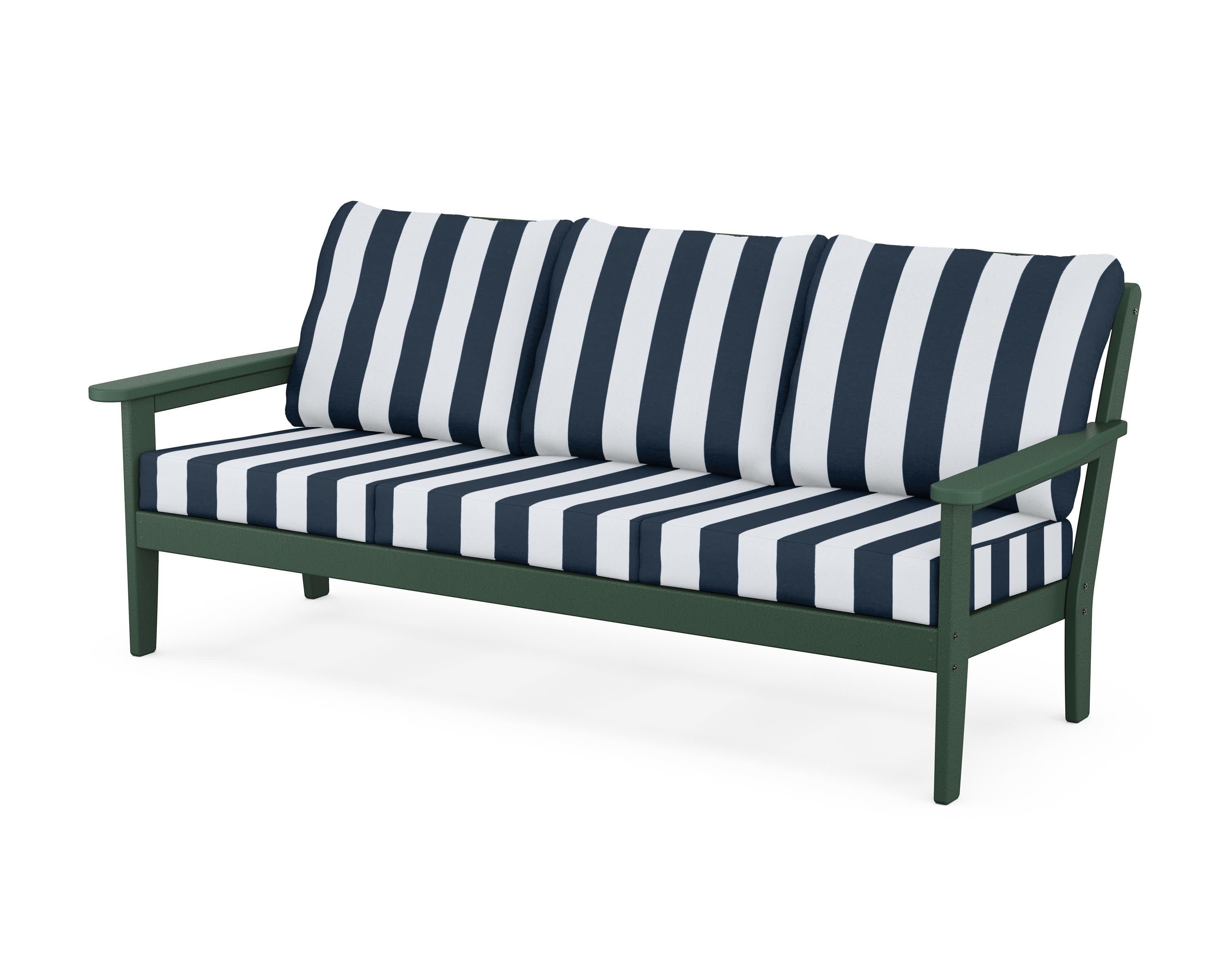 Cottage Deep Seating Sofa in Green / Cabana Stripe Marine Indigo