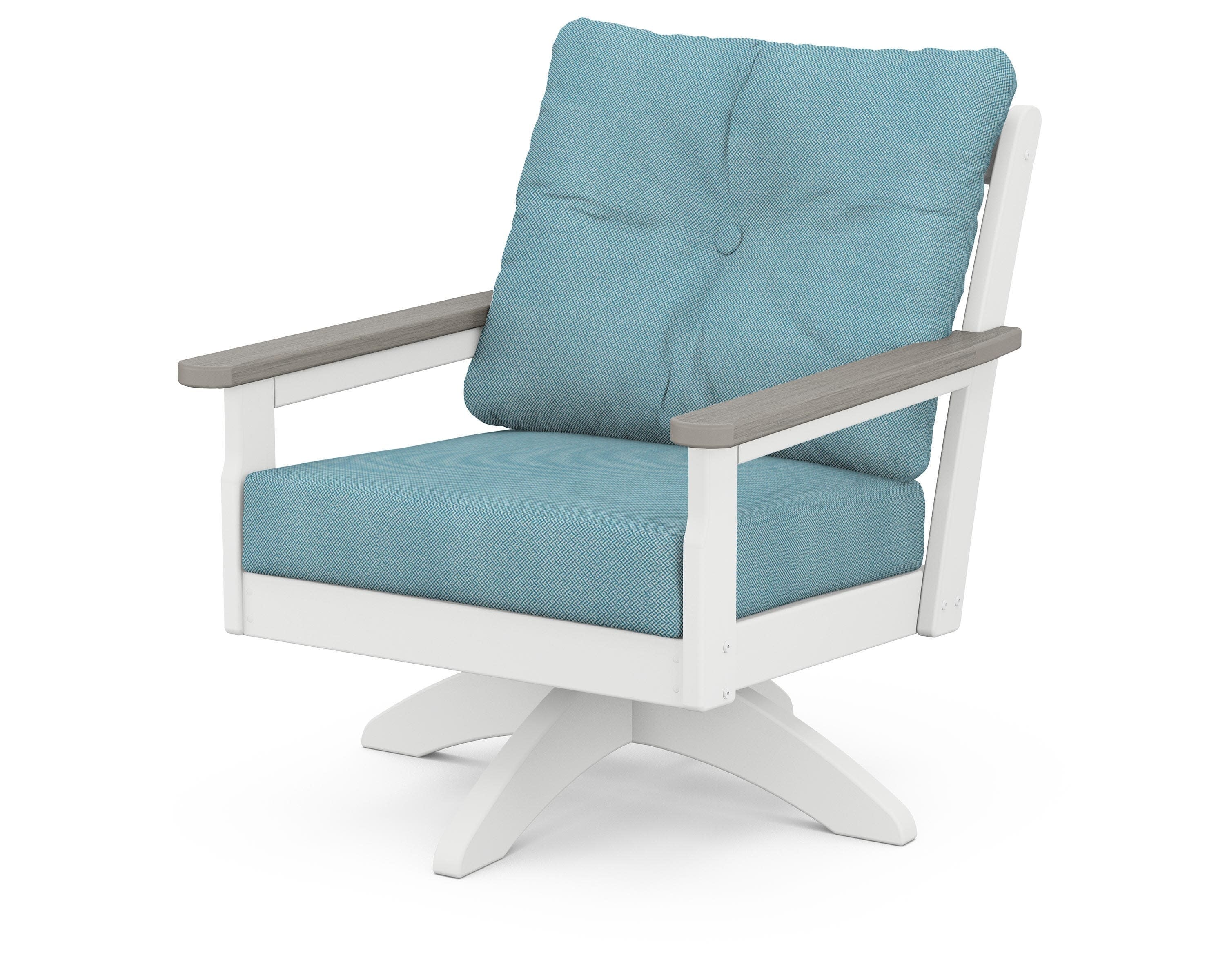 Vineyard Deep Seating Swivel Chair in White / Driftwood / Lattice Sky Blue