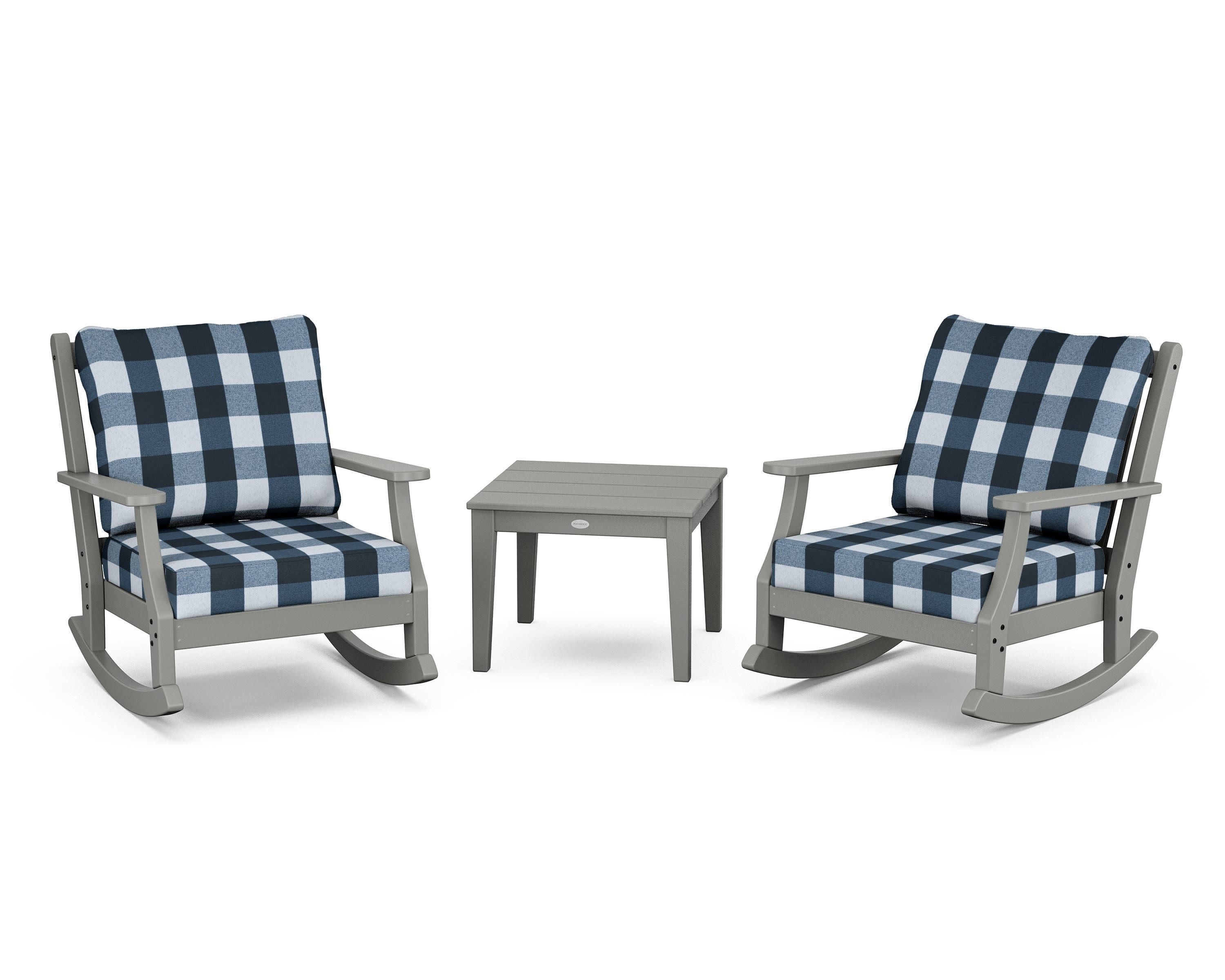 Wovendale 3-Piece Deep Seating Rocker Set in Slate Grey / Buffalo Plaid Marine Indigo